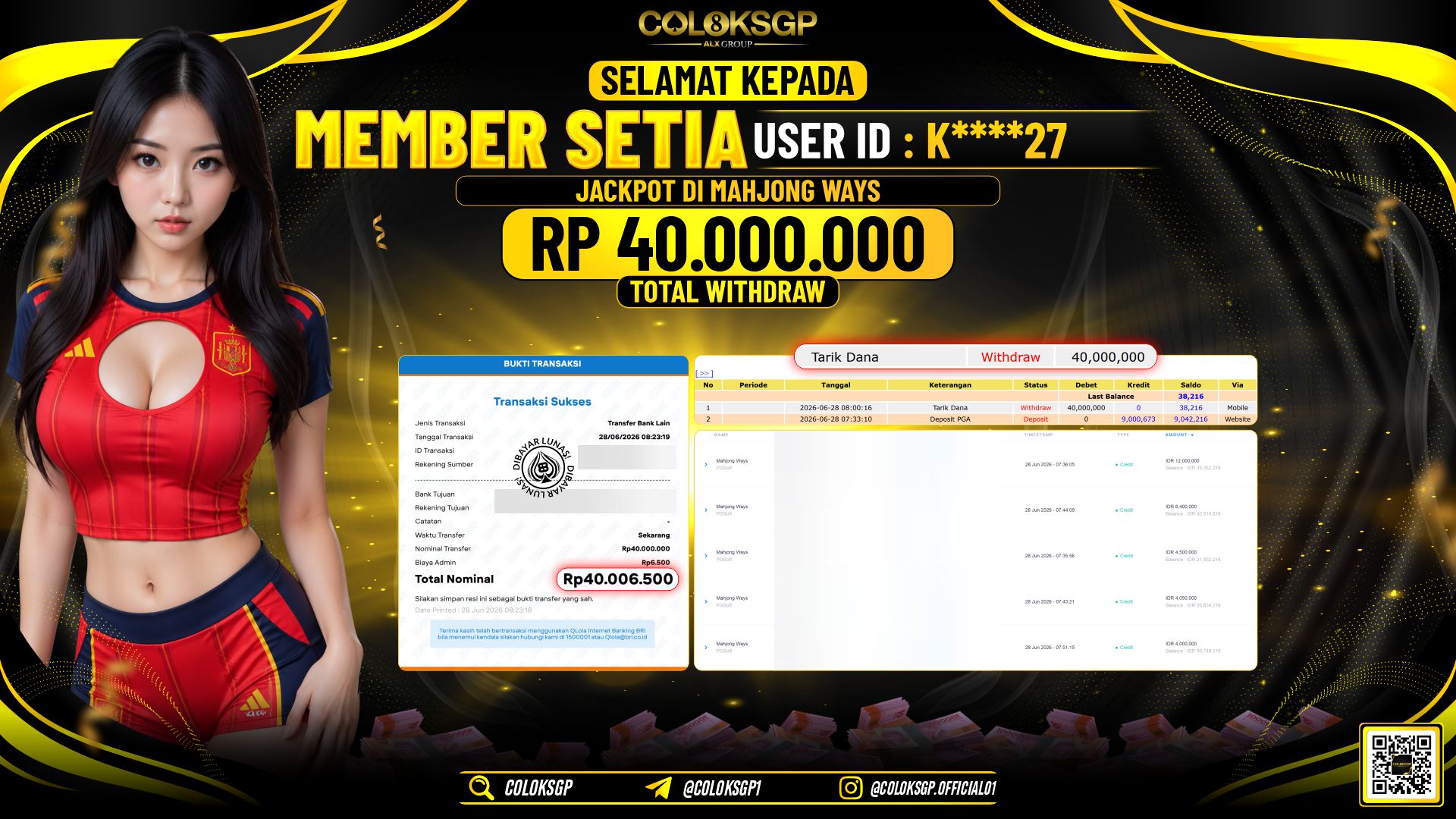 COLOKSGP JACKPOT PGSOFT - MAHJONG WAYS RP40.000.000,- LUNAS