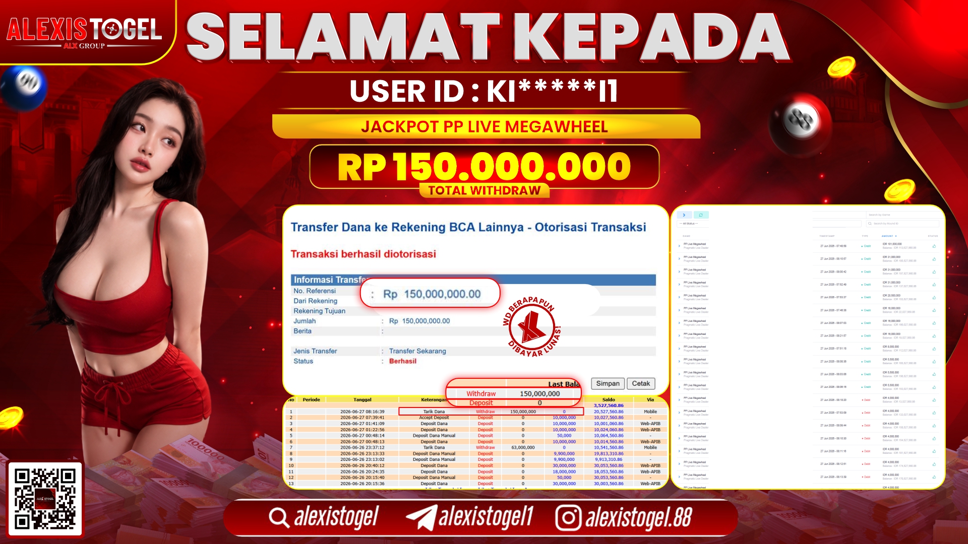 ALEXISTOGEL JACKPOT DI PP LIVE MEGAWHEEL RP.150.000.000,- LUNAS