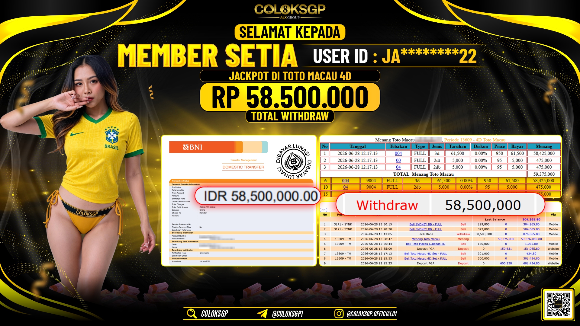 COLOKSGP JACKPOT POLLS - TOTO MACAU 4D RP58.500.000,- LUNAS
