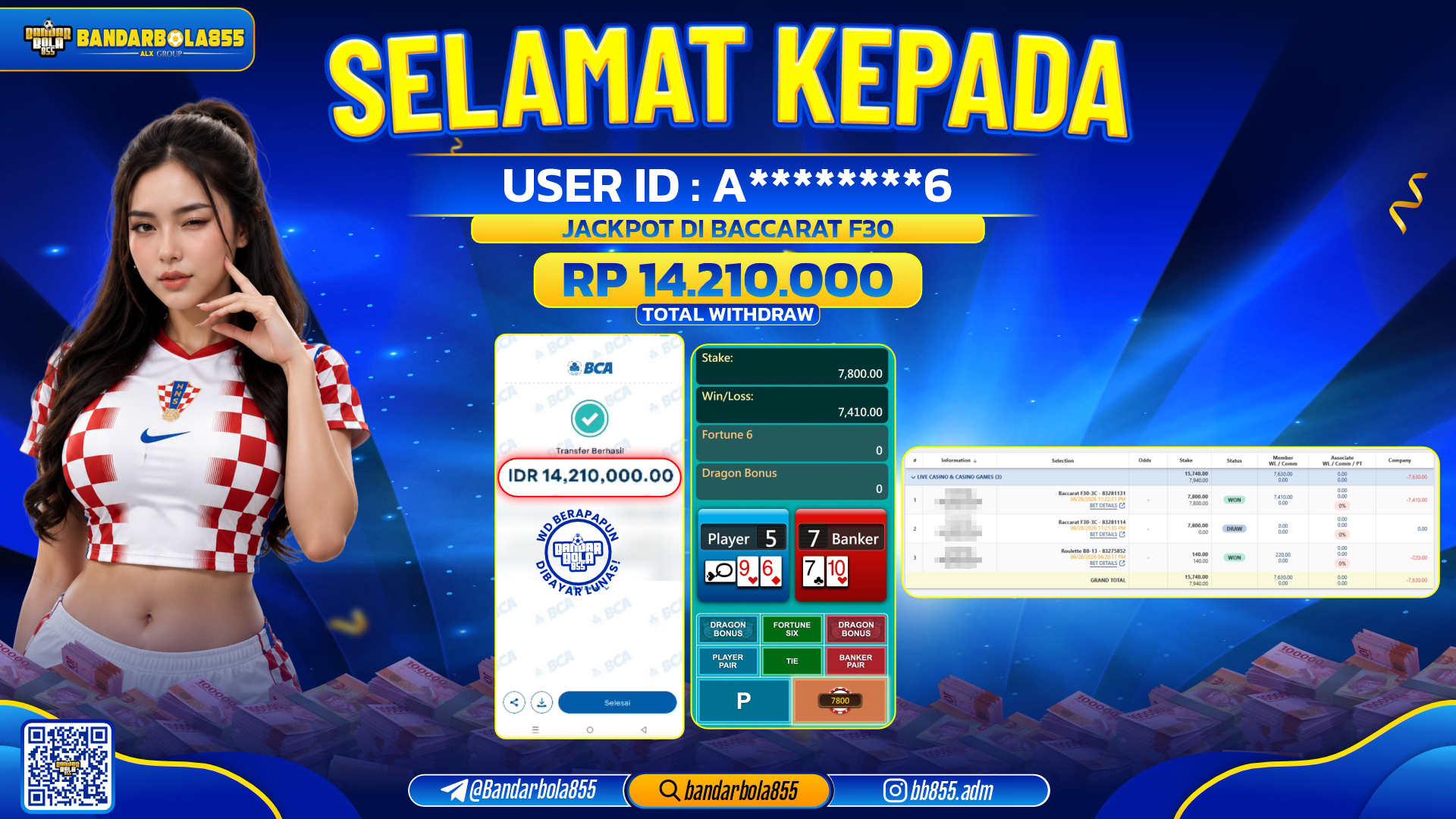 JACKPOT BANDARBOLA855 DI BACCARAT F30 Rp14.210.000, - LUNAS🎖