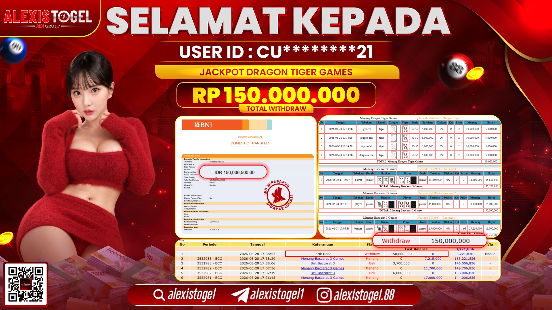 ALEXISTOGEL JACKPOT DI DRAGON TIGER GAMES RP.150.000.000,- LUNAS
