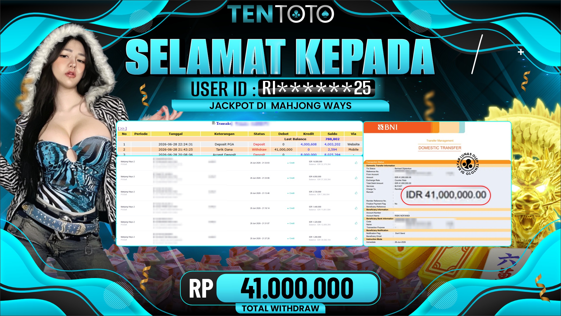 TENTOTO Mahjong Ways Rp. 41.000.000,- LUNAS