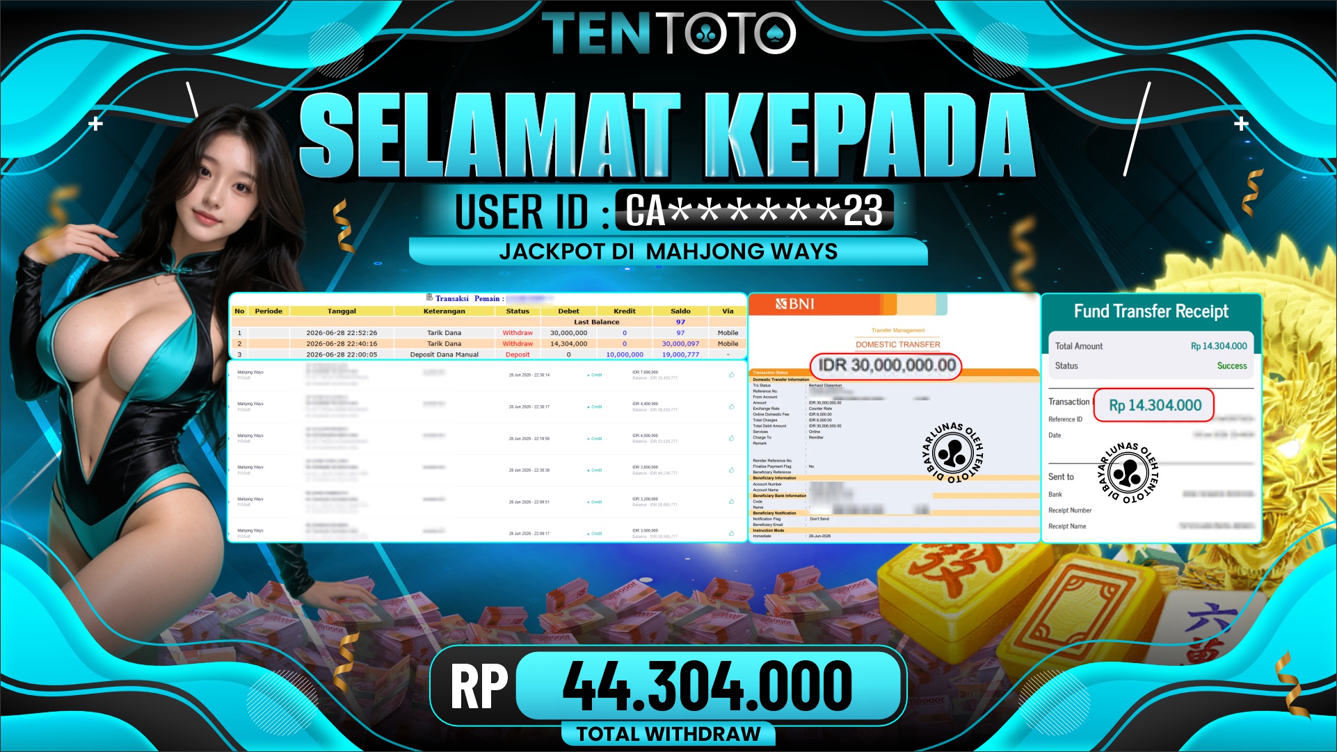 TENTOTO Mahjong Ways Rp. 44.304.000,- LUNAS
