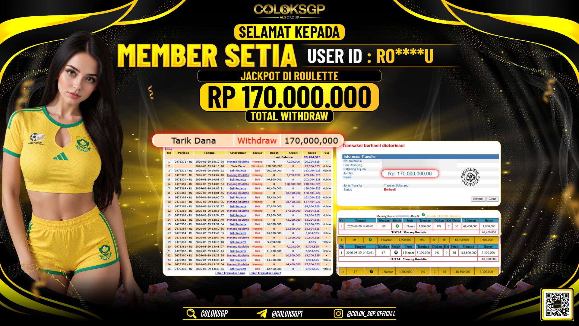 COLOKSGP JACKPOT IDNLIVE - ROULETTE RP170.000.000,- LUNAS