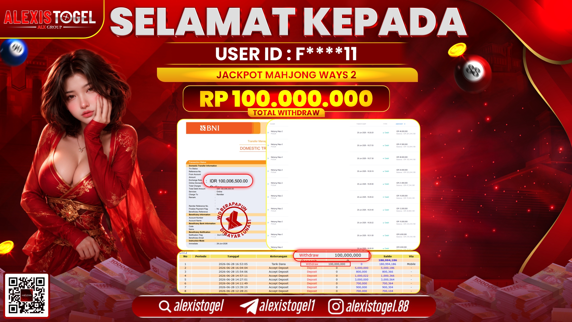 ALEXISTOGEL JACKPOT DI MAHJONG WAYS 2 RP.100.000.000,- LUNAS