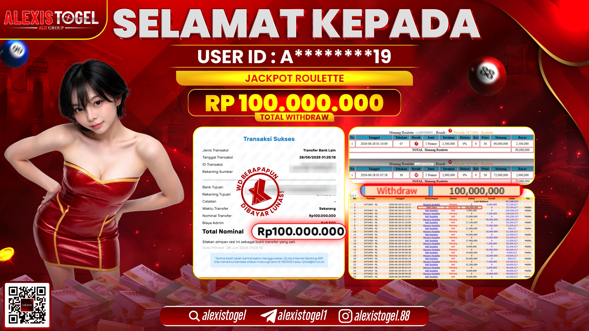 ALEXISTOGEL JACKPOT DI ROULETTE RP.100.000.000,- LUNAS