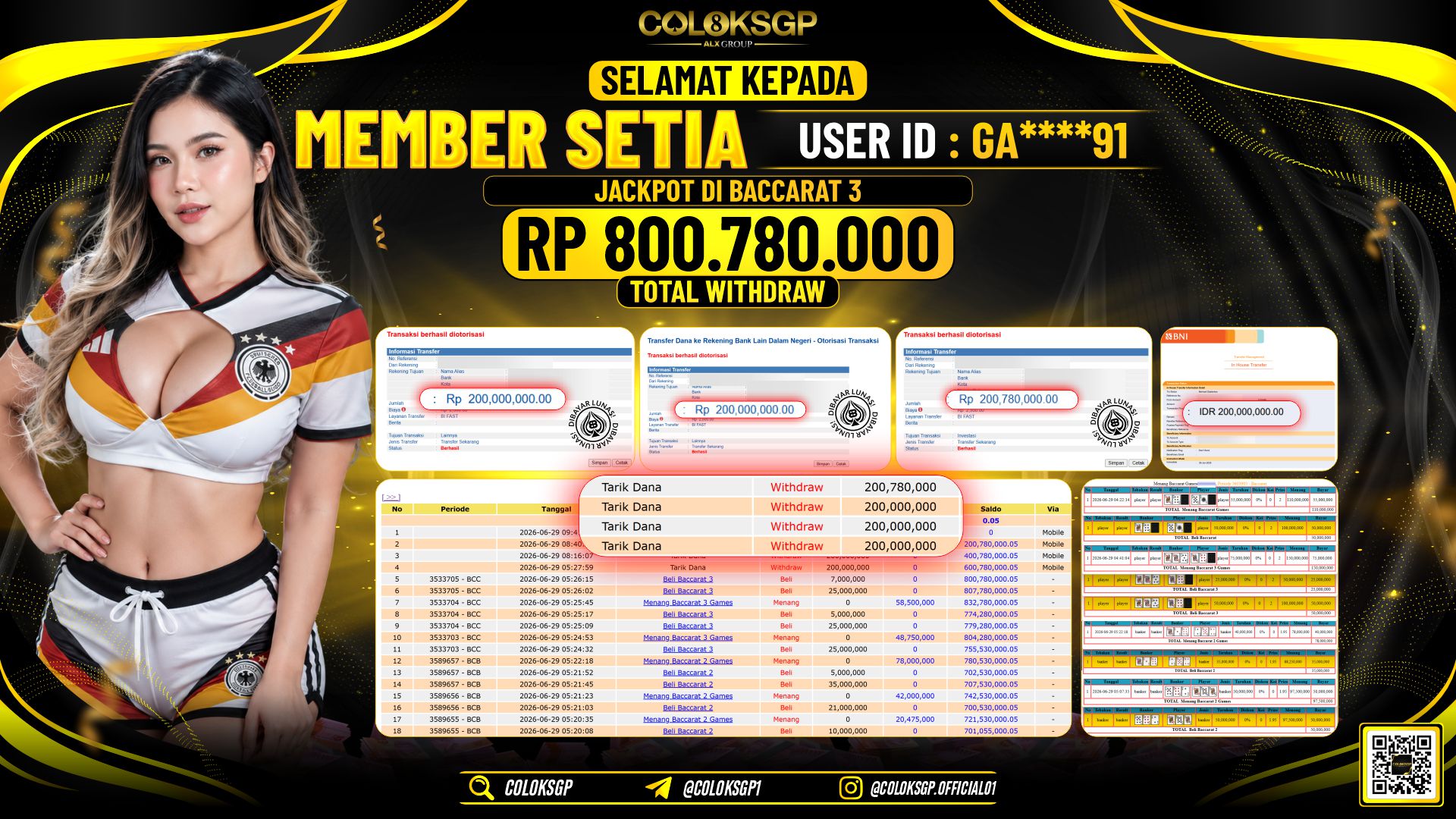 COLOKSGP JACKPOT IDNLIVE - BACCARAT 3 RP800.780.000,- LUNAS