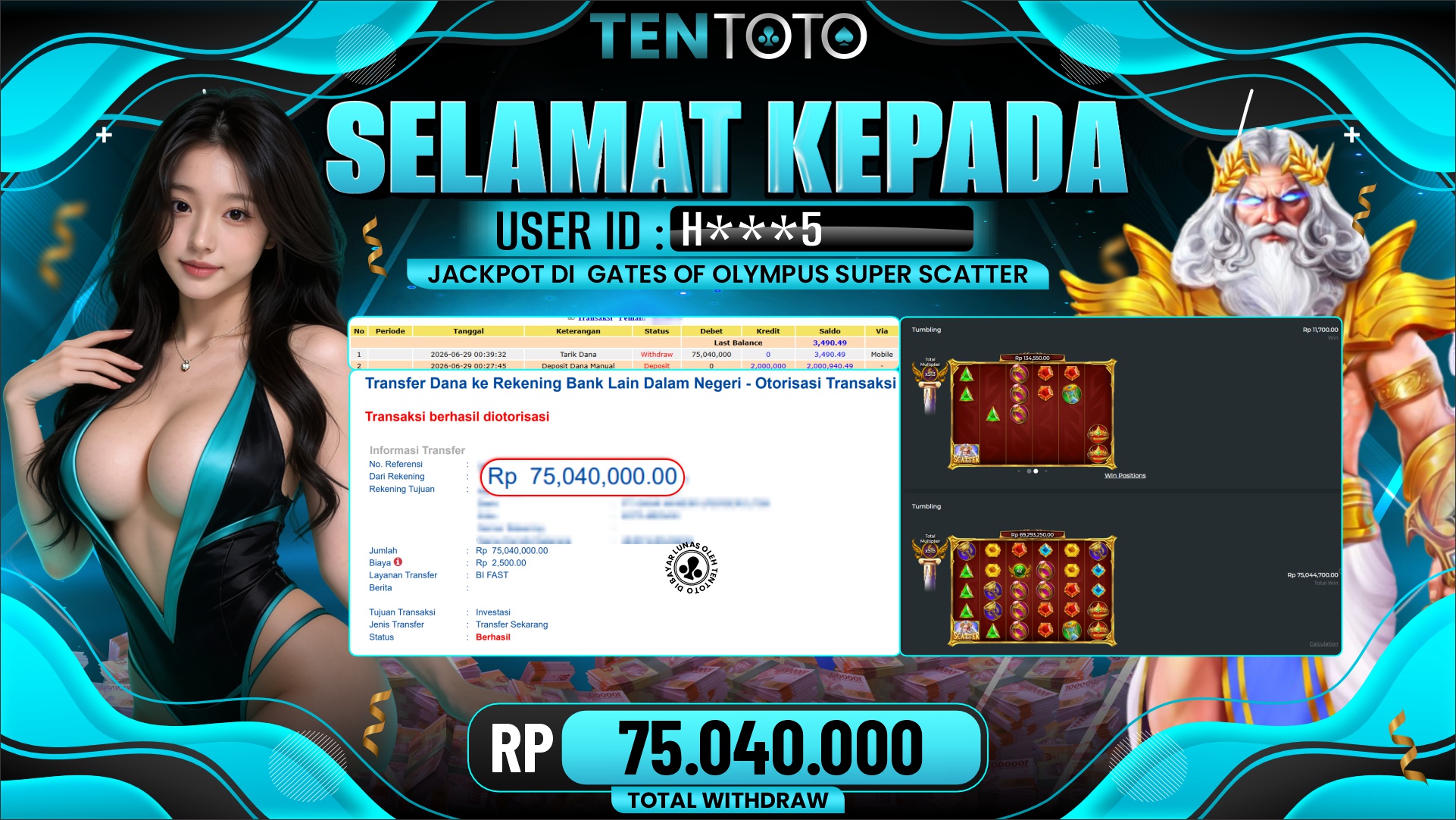 TENTOTO Gates Of Olympus Super Scatter Rp. 75.040.000,- LUNAS