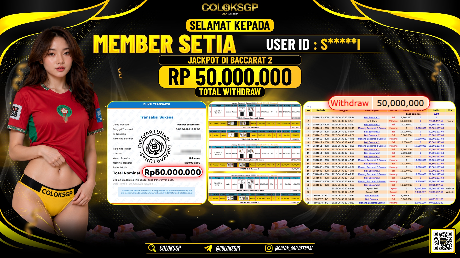 COLOKSGP JACKPOT IDNLIVE - BACCARAT 2 RP50.000.000,- LUNAS