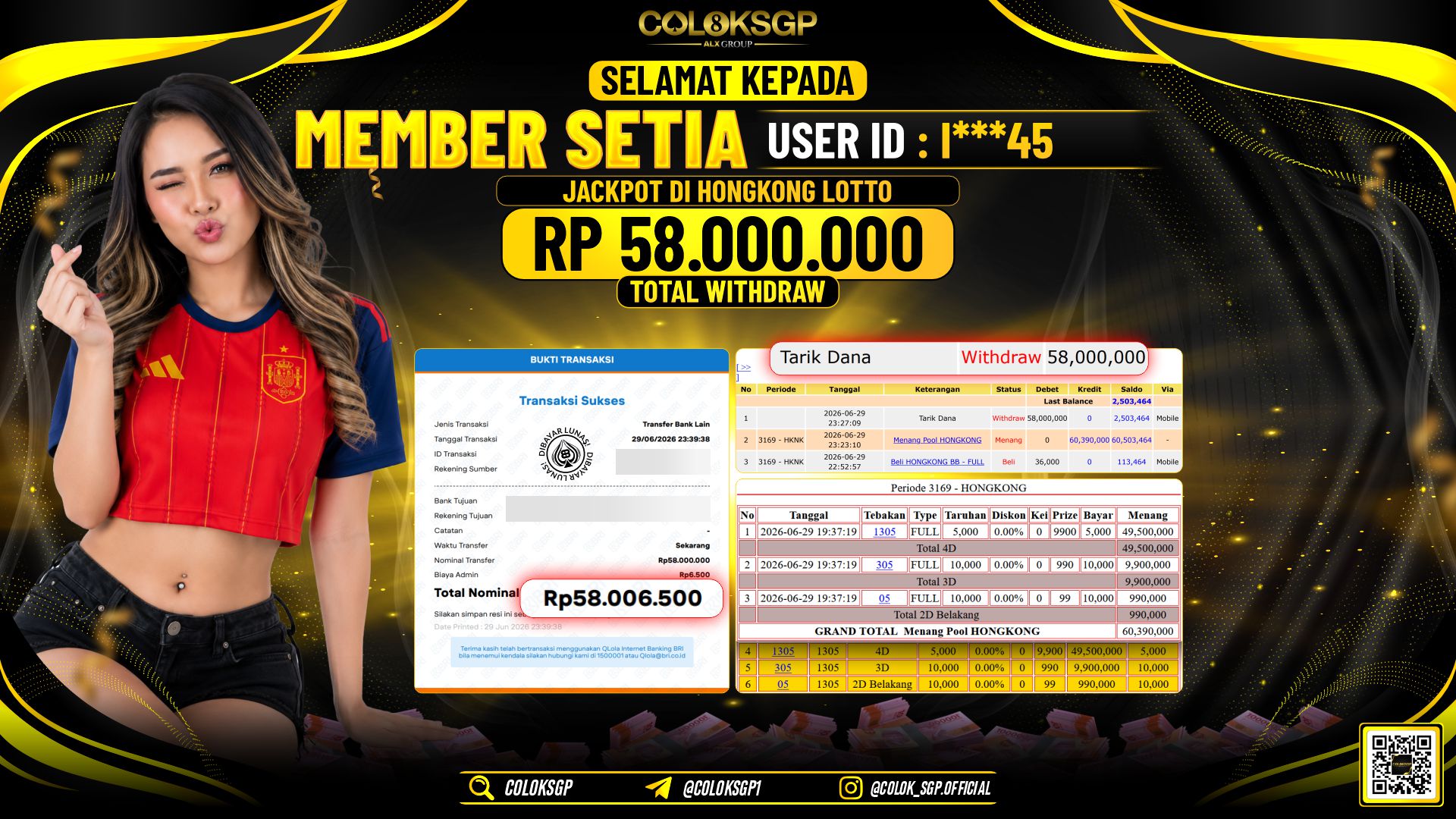 COLOKSGP JACKPOT POLLS - HONGKONG LOTTO RP58.000.000,- LUNAS