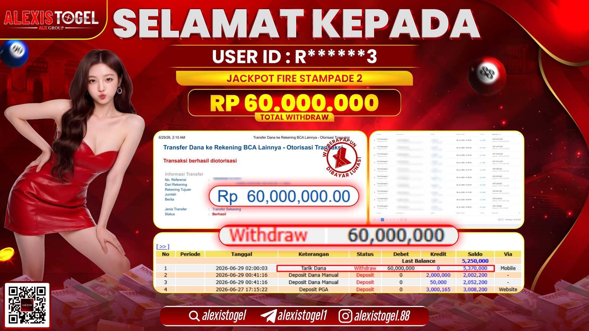 ALEXISTOGEL JACKPOT DI FIRE STAMPADE 2 RP.60.000.000,- LUNAS