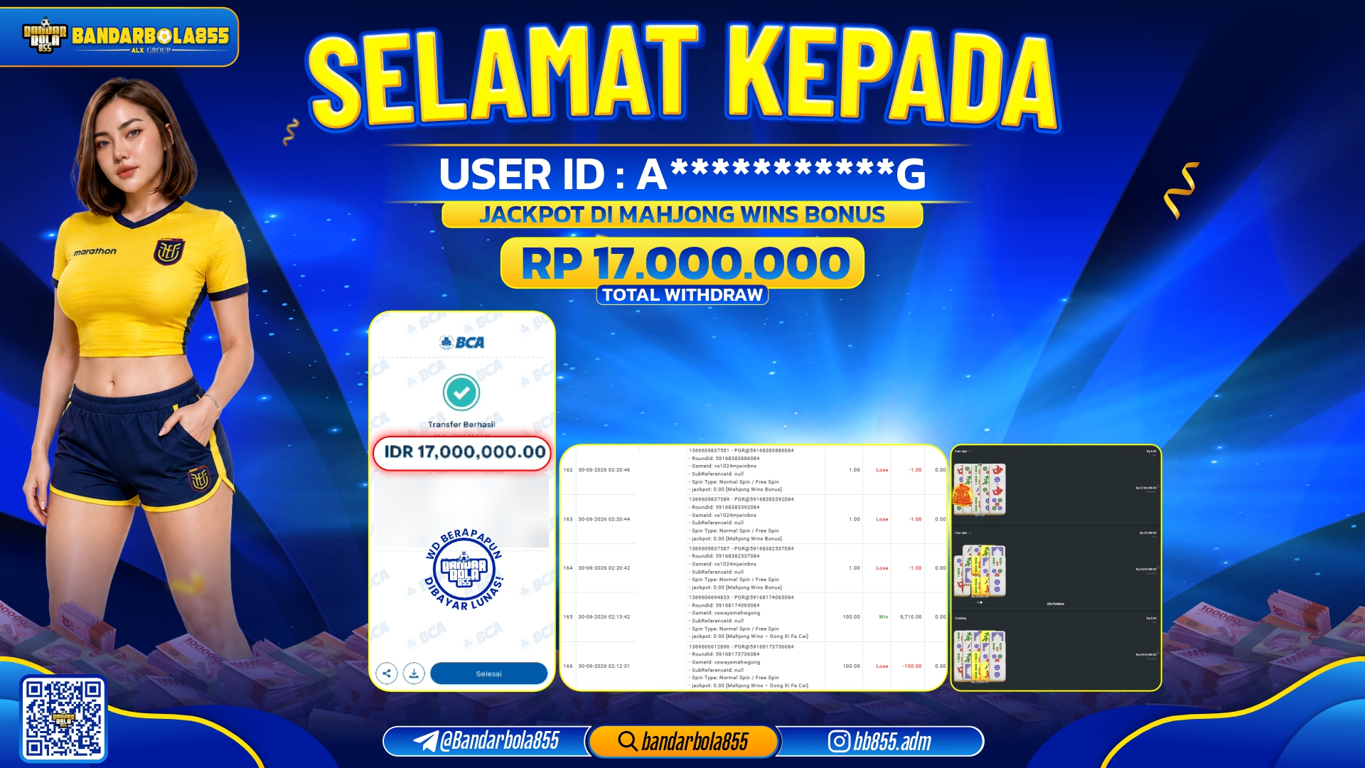 JACKPOT BANDARBOLA855 DI MAHJONG WINS BONUS Rp17.000.000, - LUNAS🎖