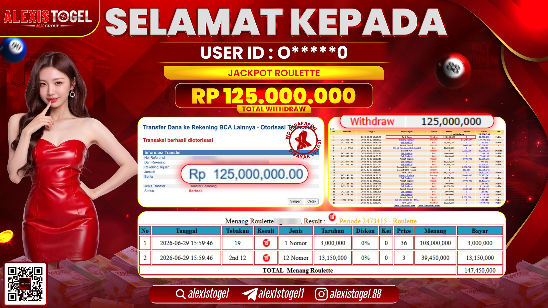 ALEXISTOGEL JACKPOT DI ROULETTE RP.125.000.000,- LUNAS