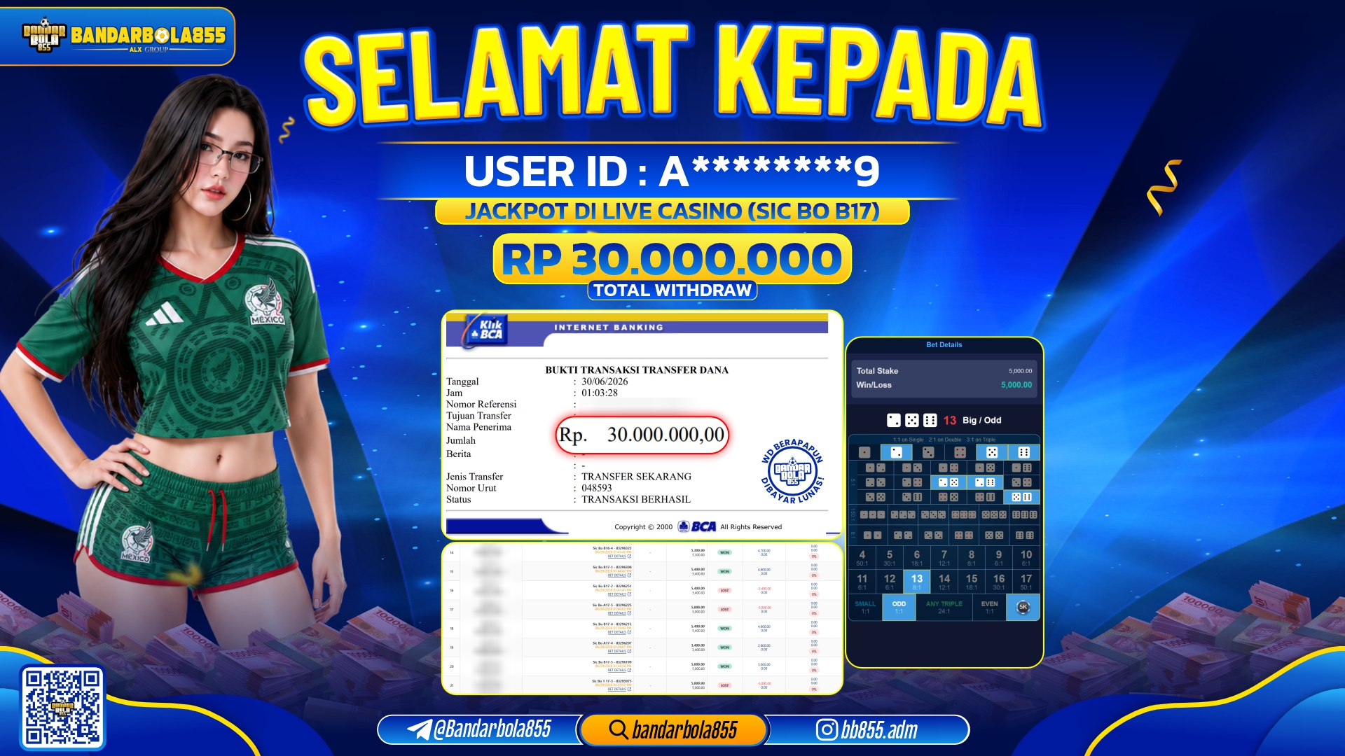 JACKPOT BANDARBOLA855 DI LIVE CASINO SIC BO B17 Rp30.000.000, - LUNAS🎖
