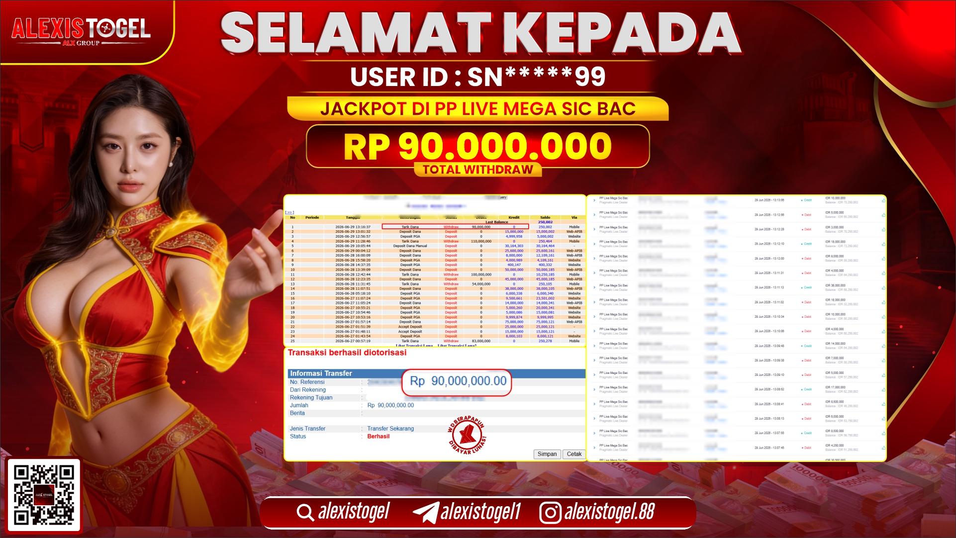 ALEXISTOGEL JACKPOT DI PP LIVE MEGA SIC BAC RP.90.000.000,- LUNAS
