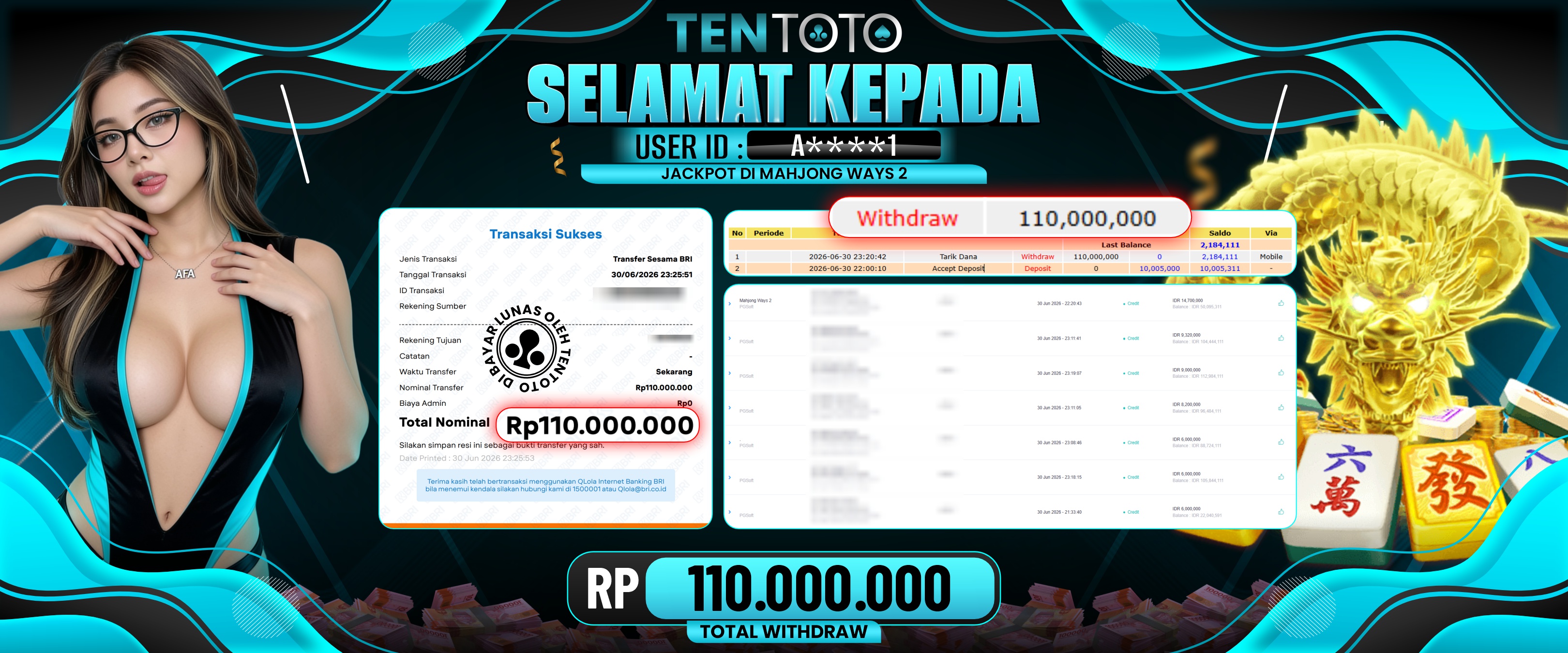 TENTOTO Mahjong Ways 2  Rp. 110.000.000,- LUNAS