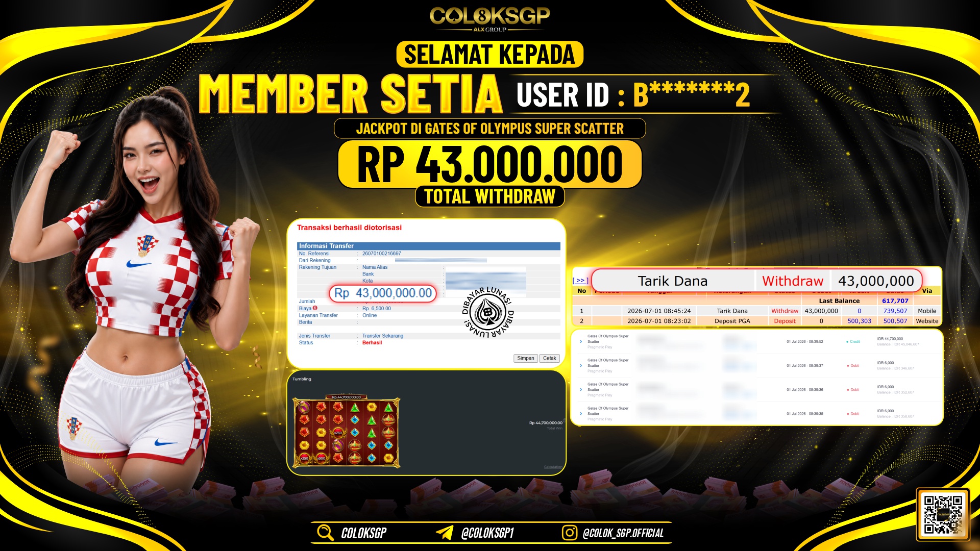 COLOKSGP JACKPOT PRAGMATIC PLAY - GATES OF OLYMPUS SUPER SCATTER RP43.000.000,- LUNAS