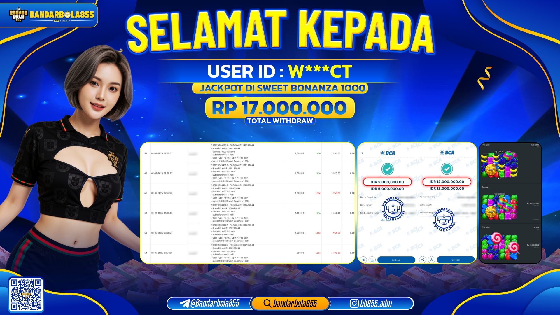 JACKPOT BANDARBOLA855 DI SWEET BONANZA 1000 Rp17.000.000, - LUNAS🎖