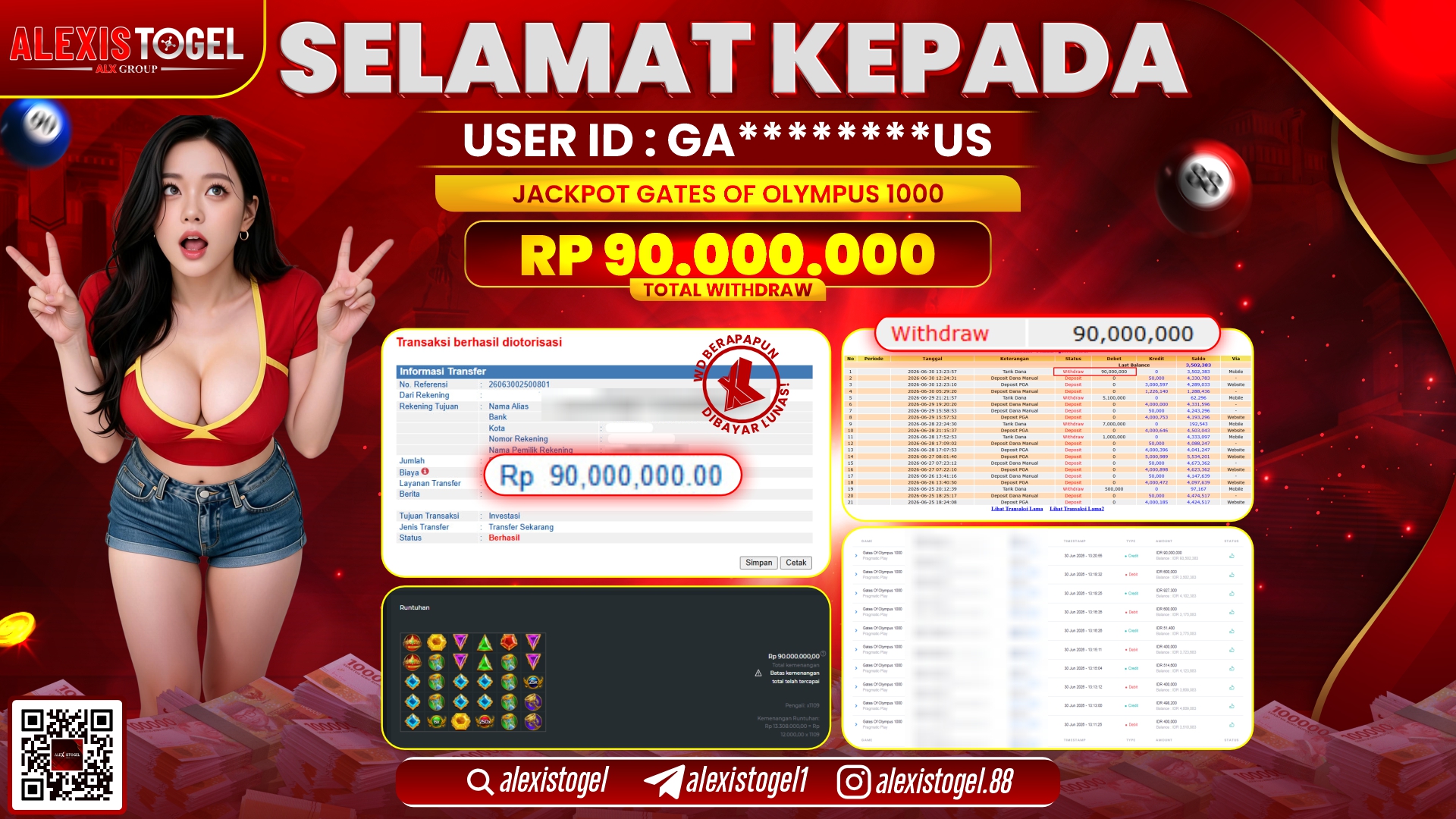 ALEXISTOGEL JACKPOT DI GATES OF OLYMPUS 1000 RP.90.000.000,- LUNAS