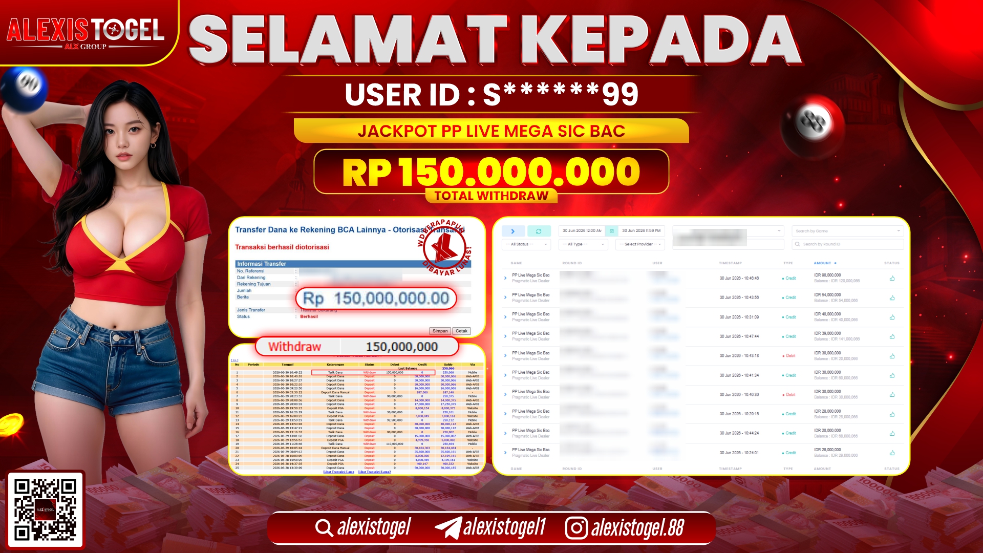 ALEXISTOGEL JACKPOT DI PP LIVE MEGA SIC BAC RP.150.000.000,- LUNAS