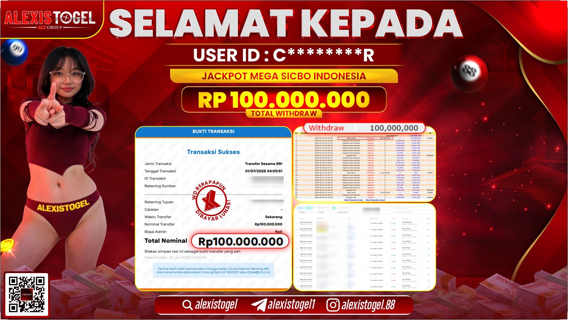 ALEXISTOGEL JACKPOT DI MEGA SICBO INDONESIA RP.100.000.000,- LUNAS