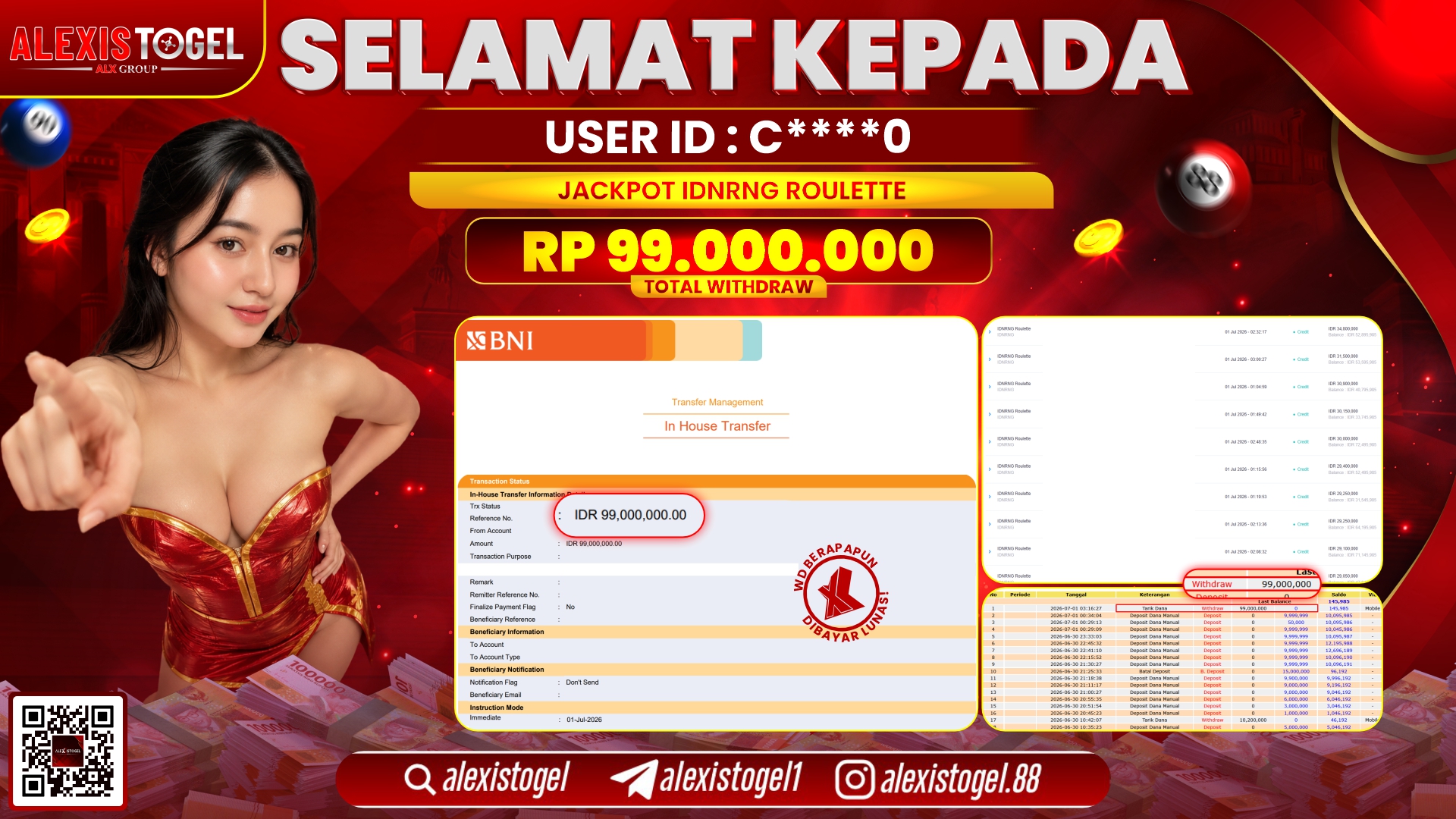 ALEXISTOGEL JACKPOT DI IDNRNG ROULETTE RP.99.000.000,- LUNAS