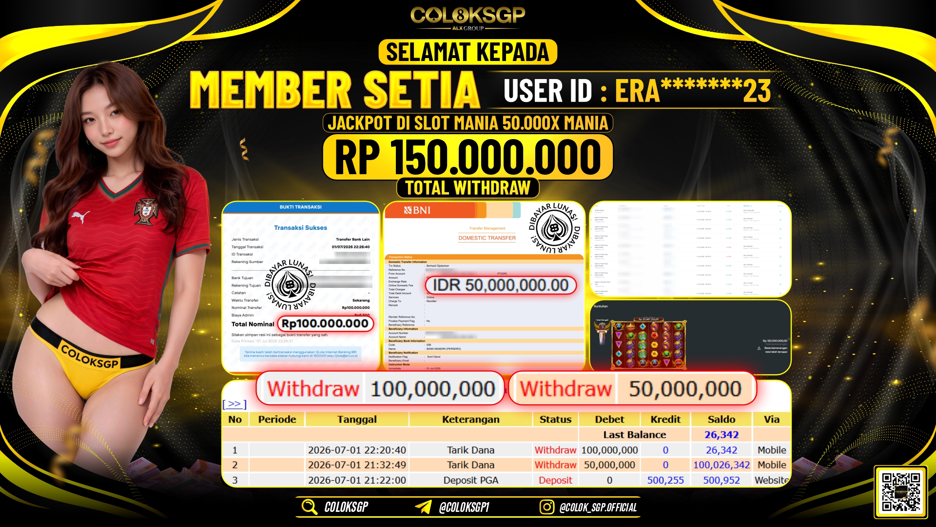 COLOKSGP JACKPOT SLOT MANIA - SLOT MANIA 50,000X MANIA RP150.000.000,- LUNAS