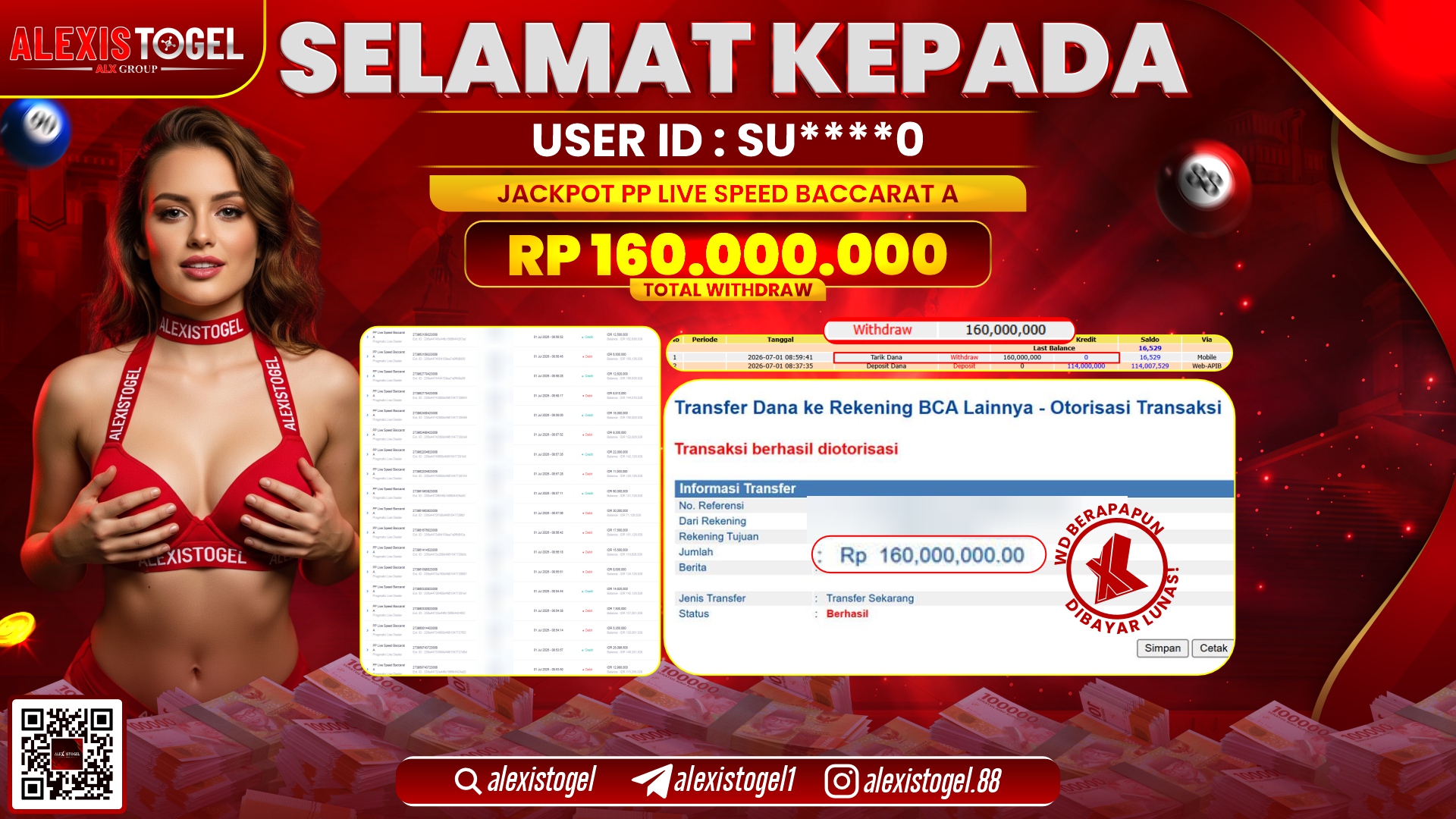 ALEXISTOGEL JACKPOT DI PP LIVE SPEED BACCARAT A RP.160.000.000,- LUNAS