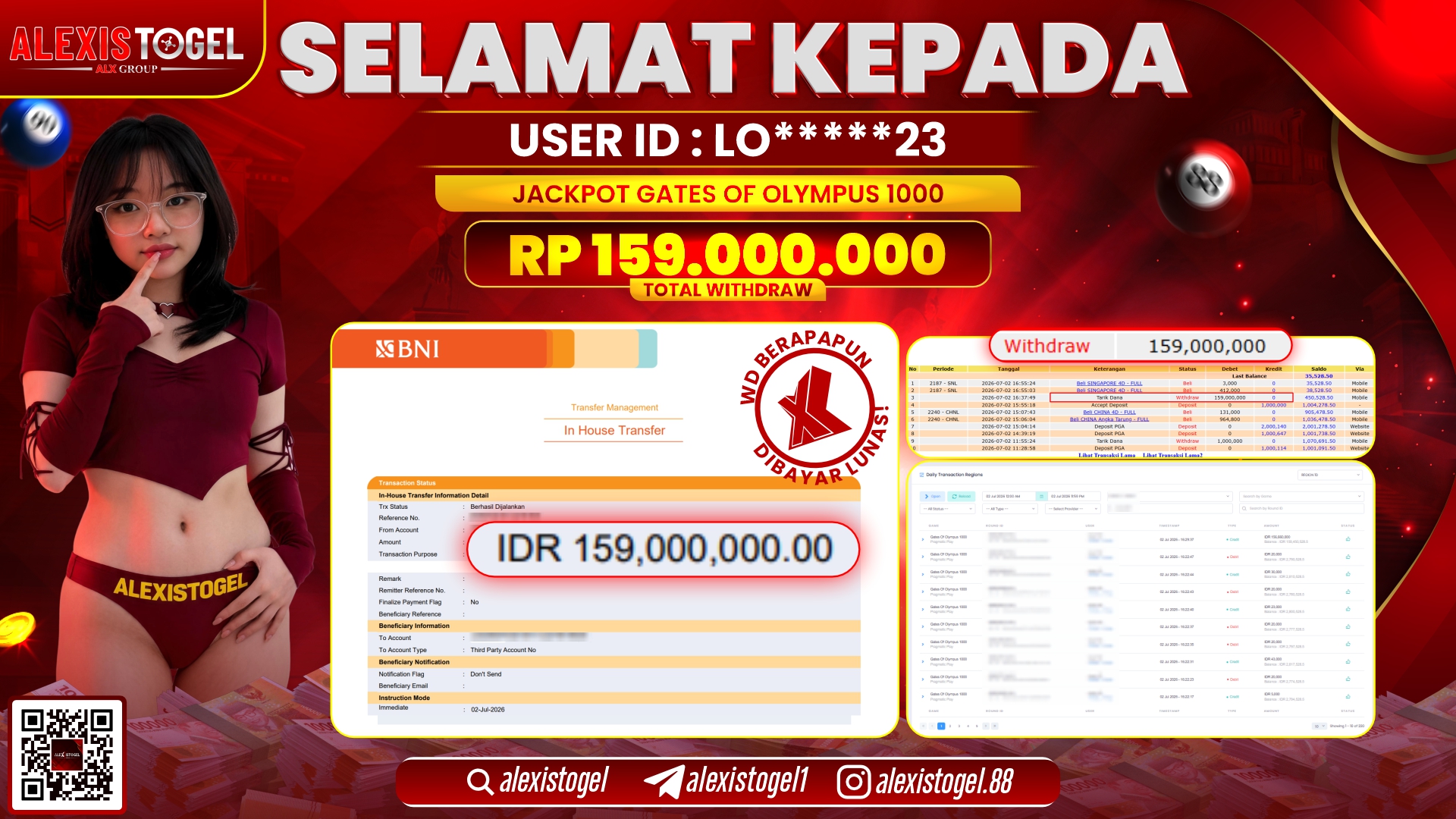 ALEXISTOGEL JACKPOT DI GATES OF OLYMPUS 1000 RP.159.000.000,- LUNAS