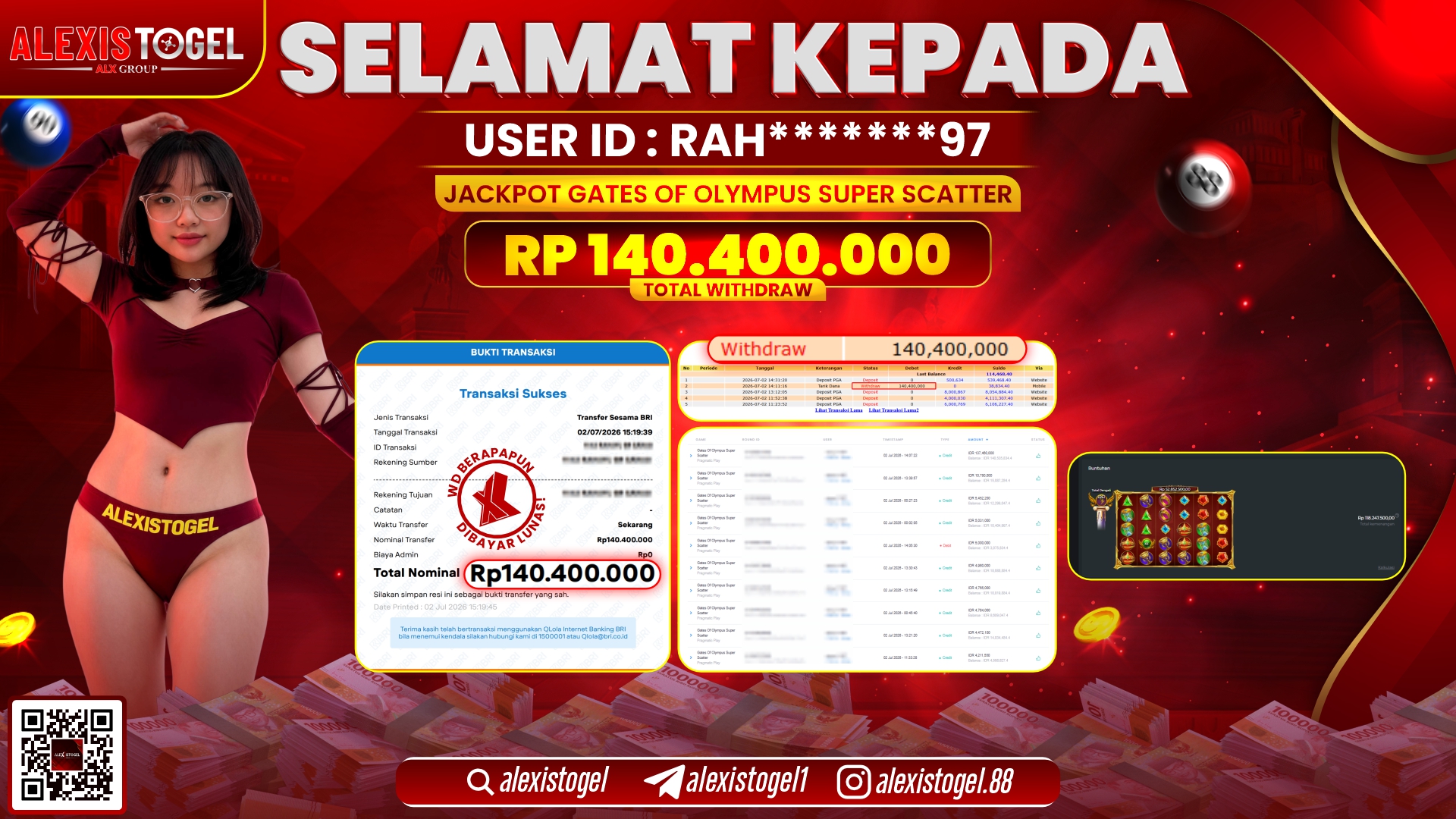ALEXISTOGEL JACKPOT DI GATES OF OLYMPUS SUPER SCATTER RP.140.400.000,- LUNAS