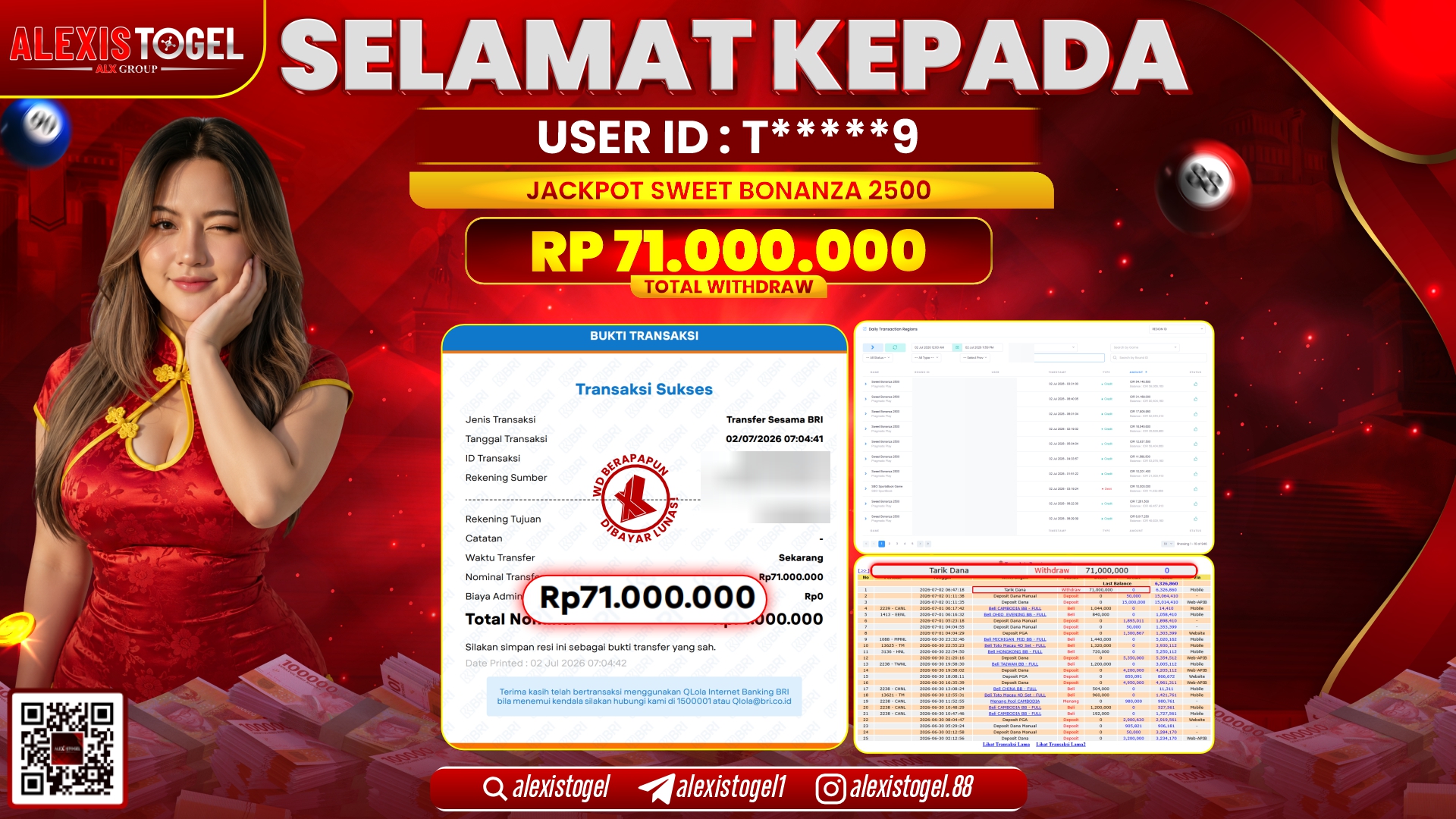 ALEXISTOGEL JACKPOT DI SWEET BONANZA 2500 RP.71.000.000,- LUNAS