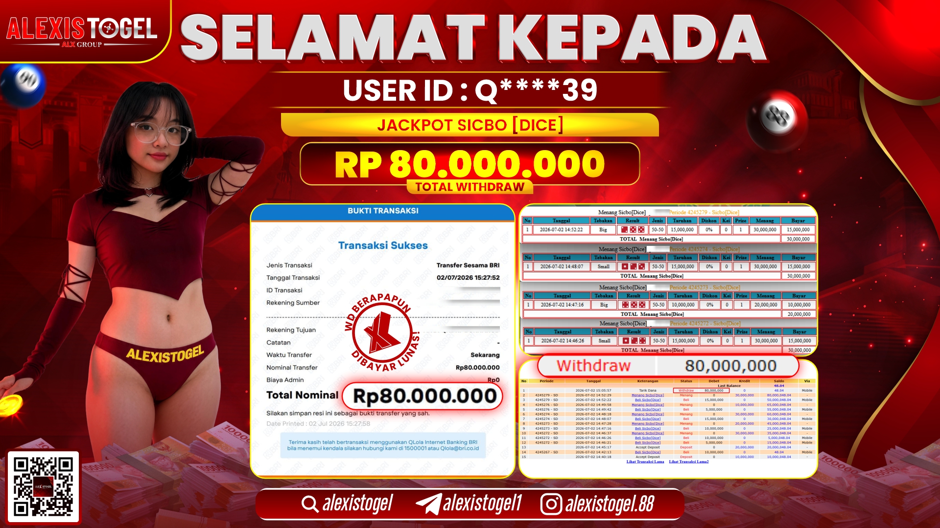 ALEXISTOGEL JACKPOT DI SICBO DICE RP.80.000.000,- LUNAS