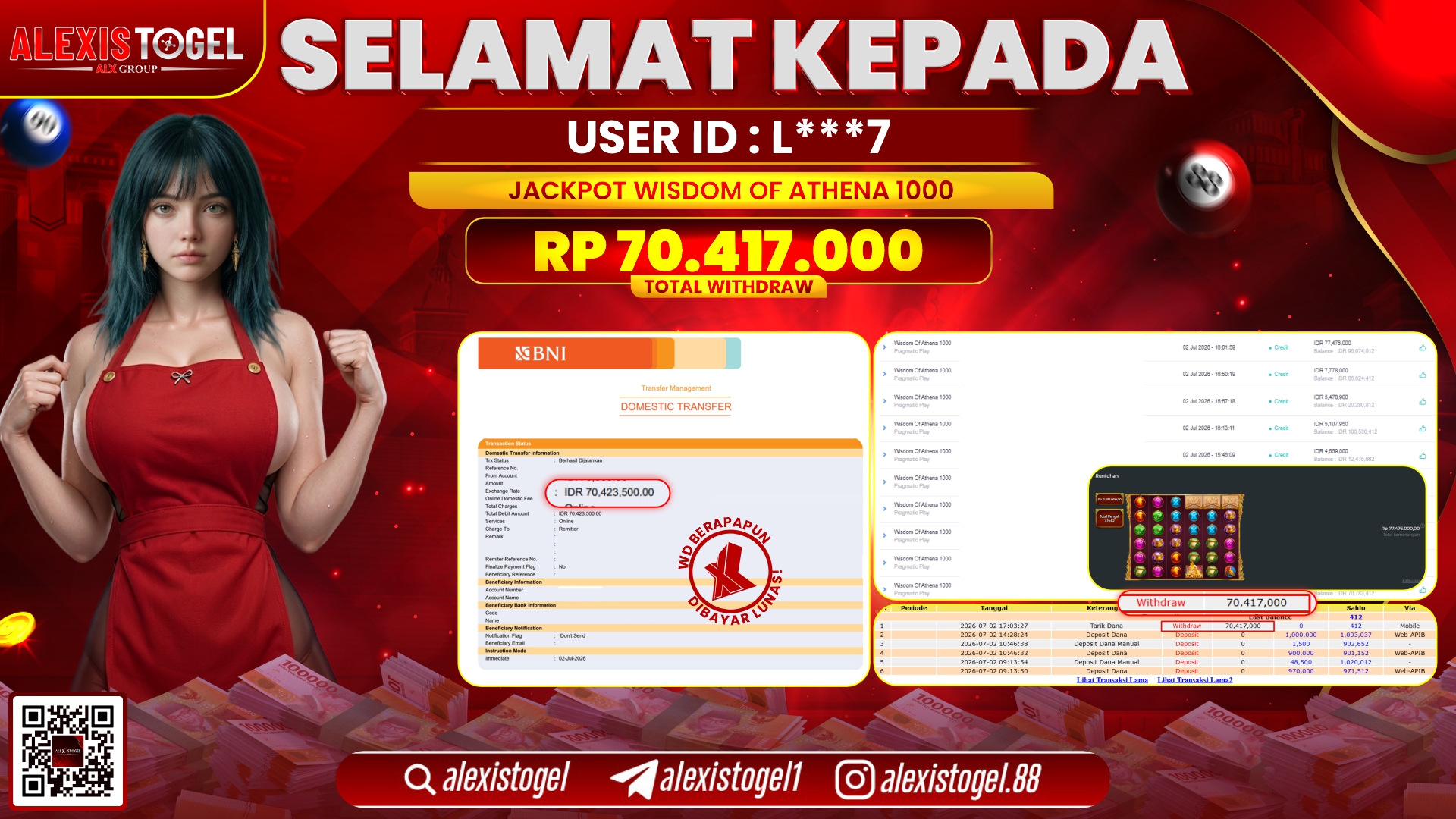 ALEXISTOGEL JACKPOT DI WISDOM OF ATHENA 1000 RP.70.417.000,- LUNAS