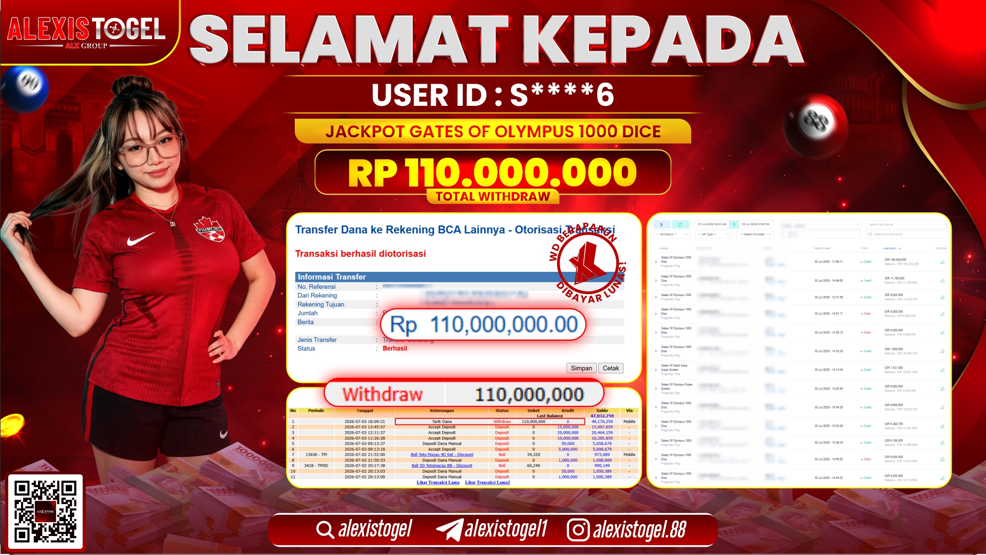 ALEXISTOGEL JACKPOT DI GATES OF OLYMPUS 1000 DICE RP.110.000.000,- LUNAS
