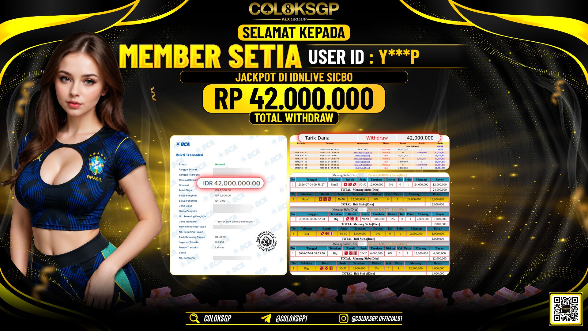 COLOKSGP JACKPOT IDNLIVE - SICBO RP42.000.000,- LUNAS