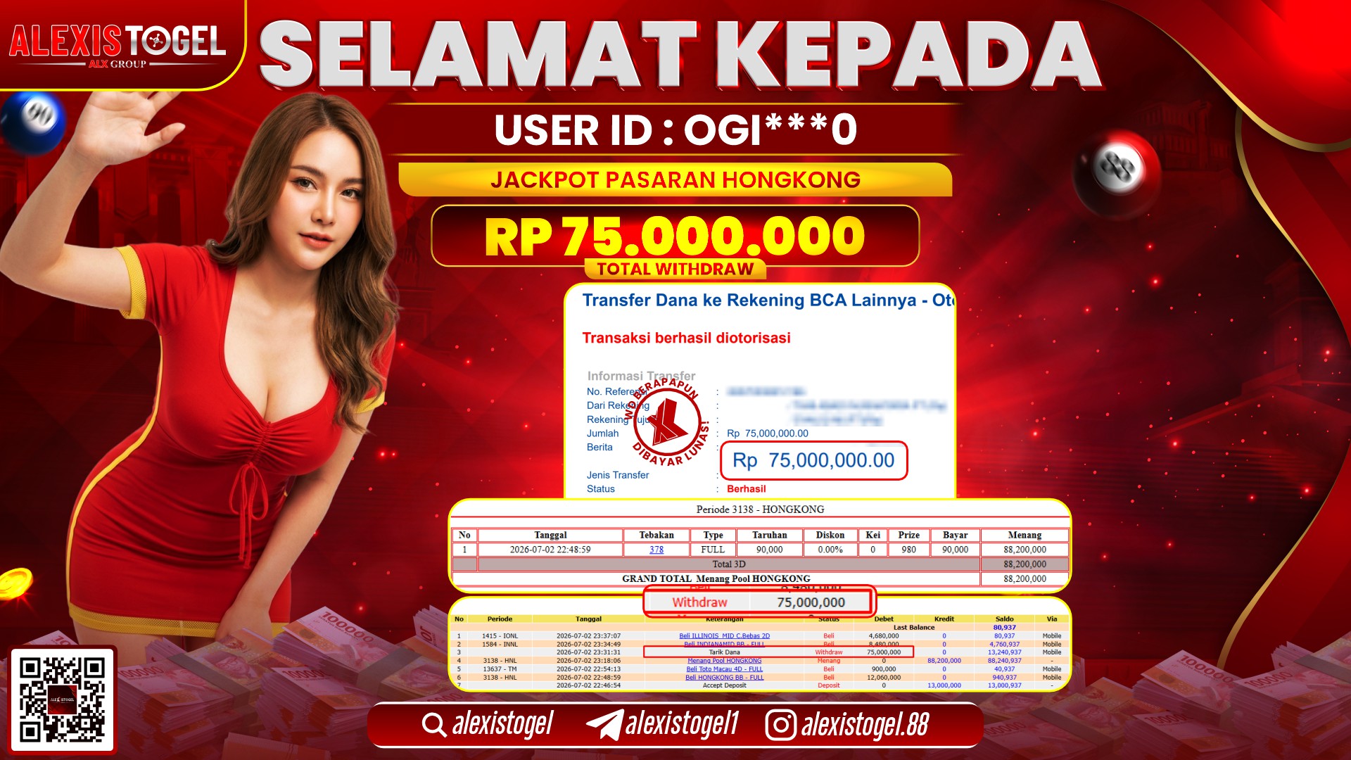 ALEXISTOGEL JACKPOT DI HONGKONG RP.75.000.000,- LUNAS