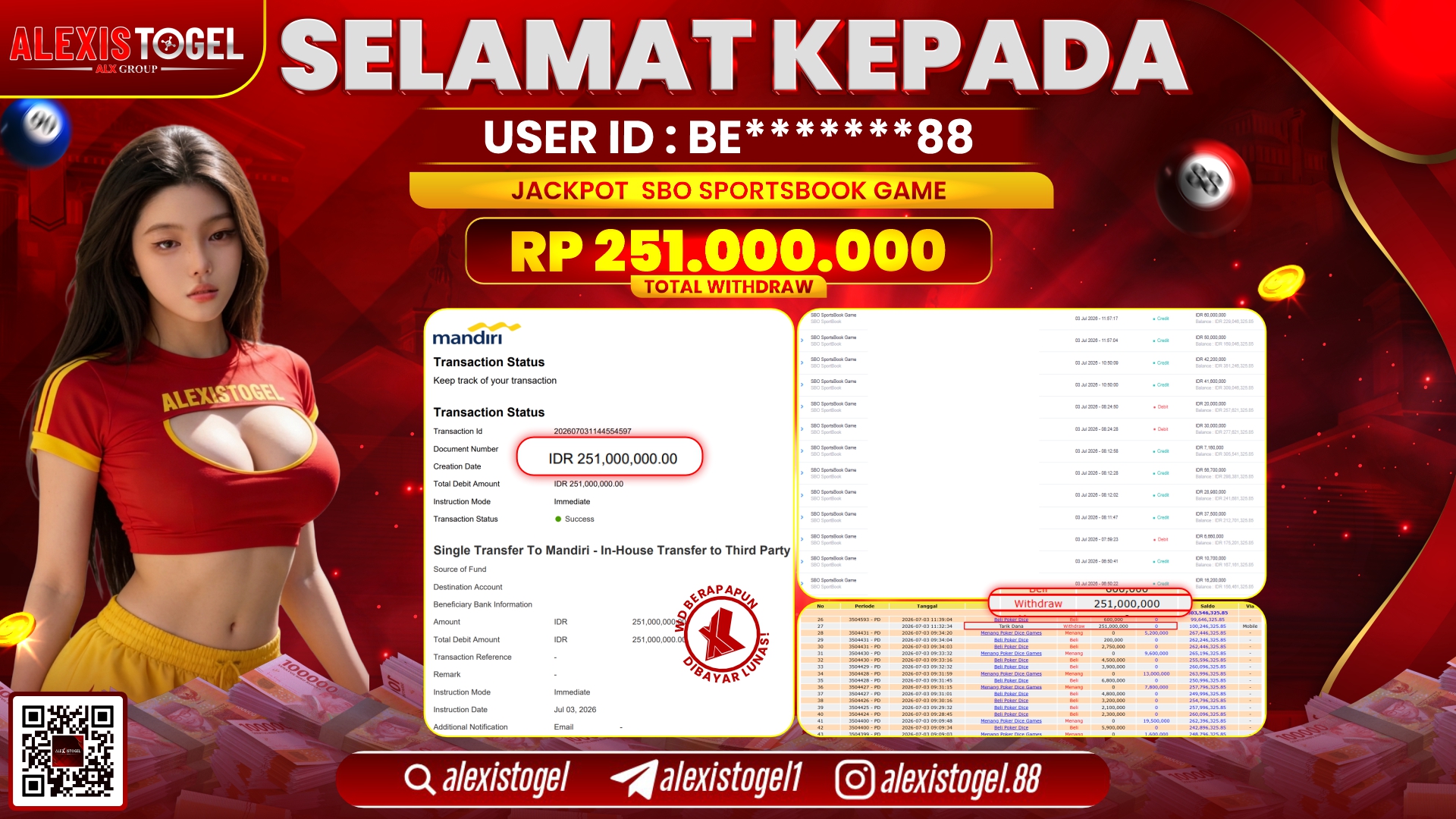 ALEXISTOGEL JACKPOT DI SBO SPORTSBOOK GAME RP.251.000.000,- LUNAS