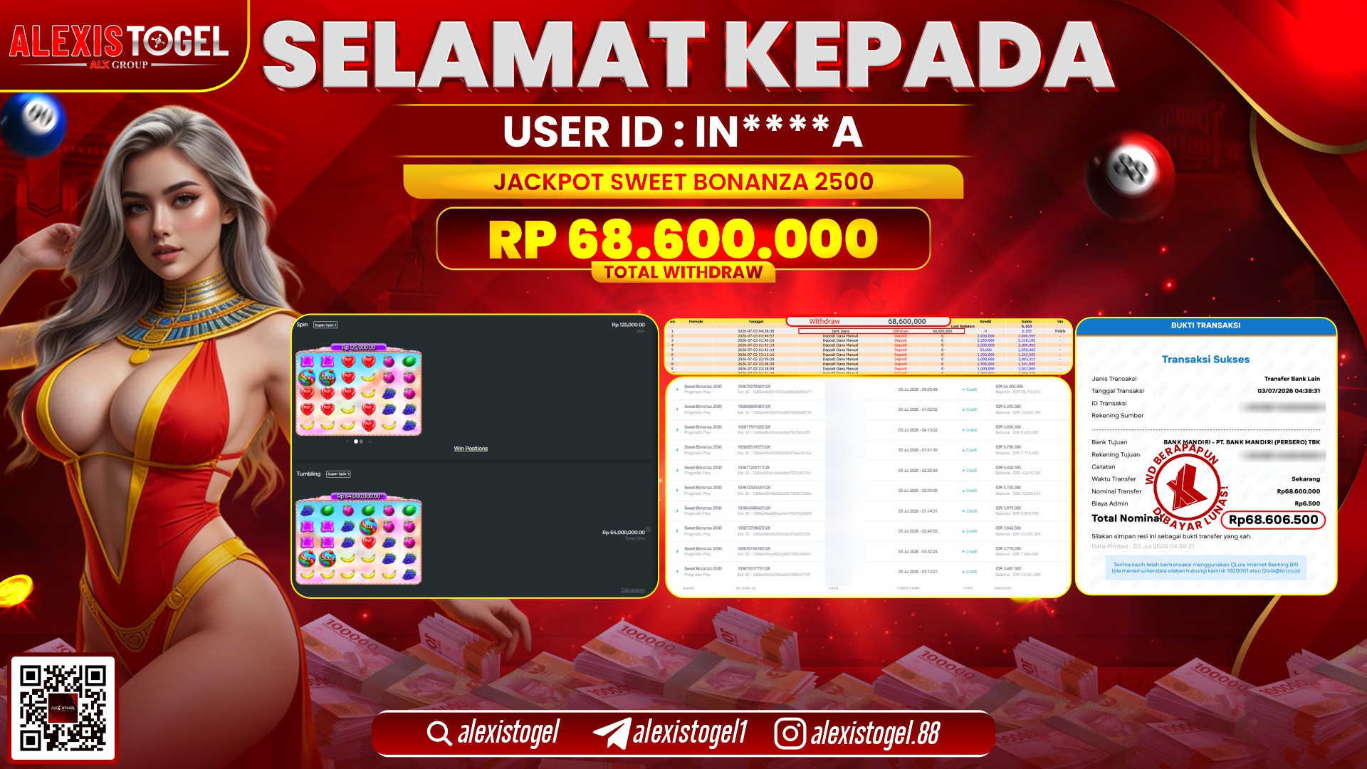 ALEXISTOGEL JACKPOT DI SWEET BONANZA 2500 RP.68.600.000,- LUNAS