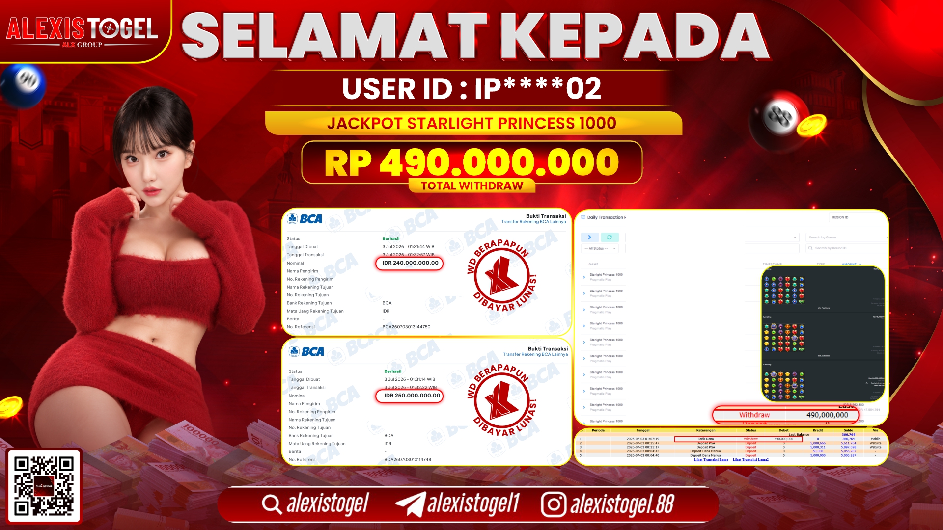 ALEXISTOGEL JACKPOT DI STARLIGHT PRINCESS 1000 RP.490.000.000,- LUNAS