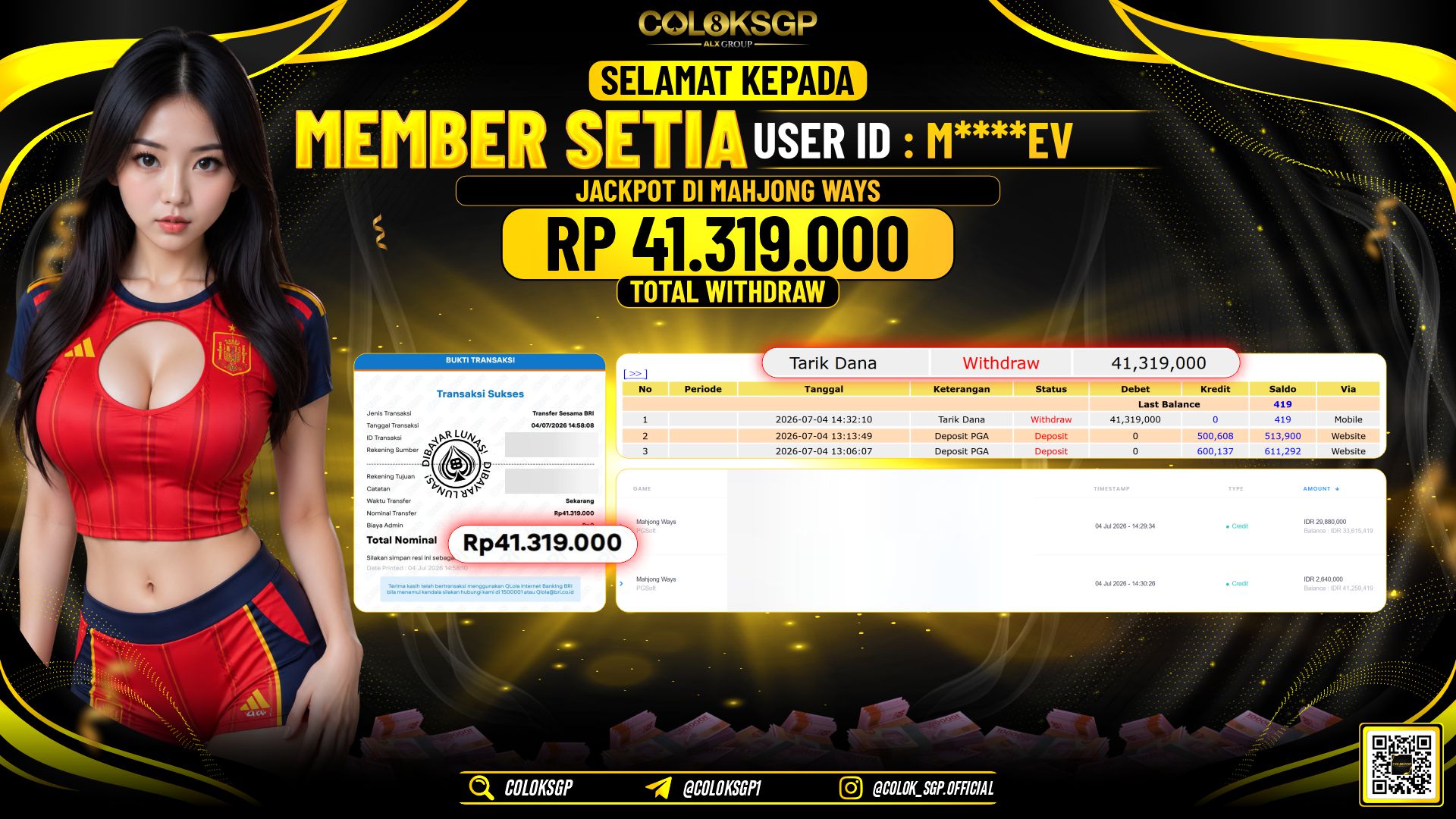 COLOKSGP JACKPOT PGSOFT - MAHJONG WAYS RP41.319.000,- LUNAS