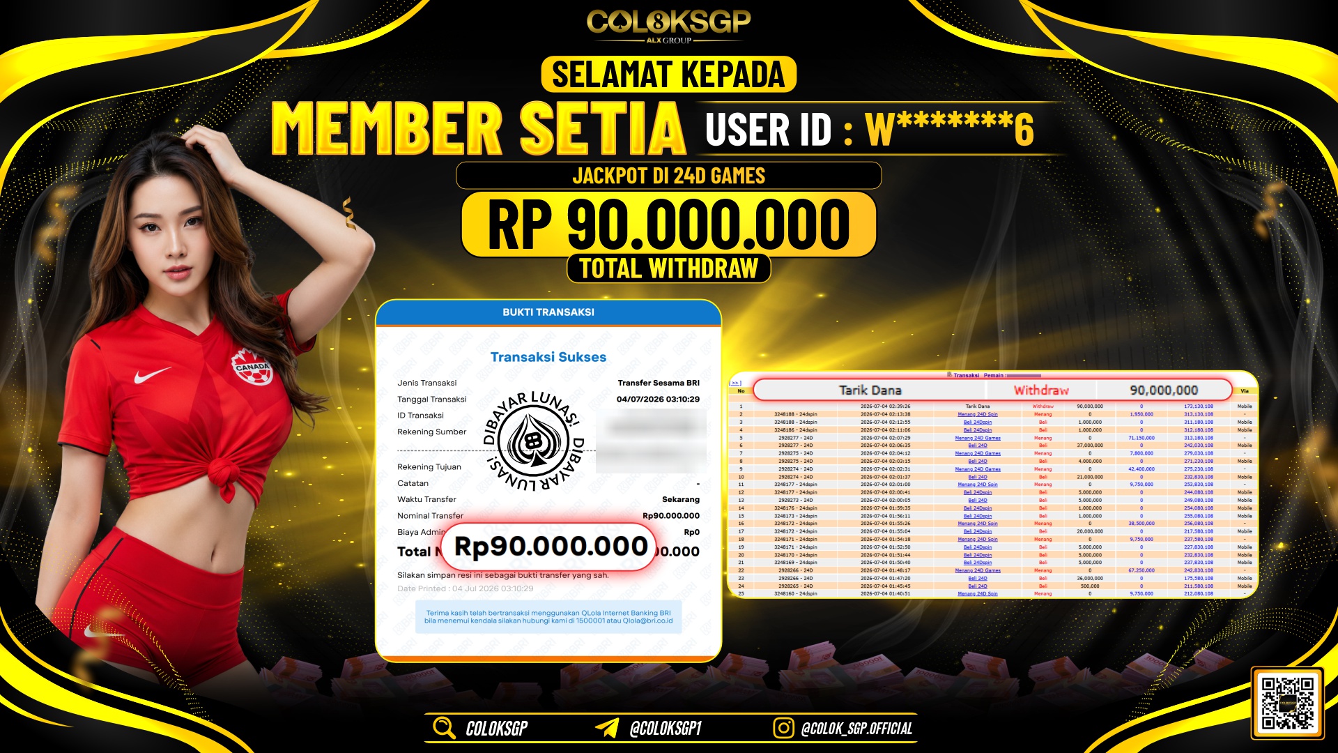 COLOKSGP JACKPOT IDNLIVE - 24D GAMES RP90.000.000,- LUNAS