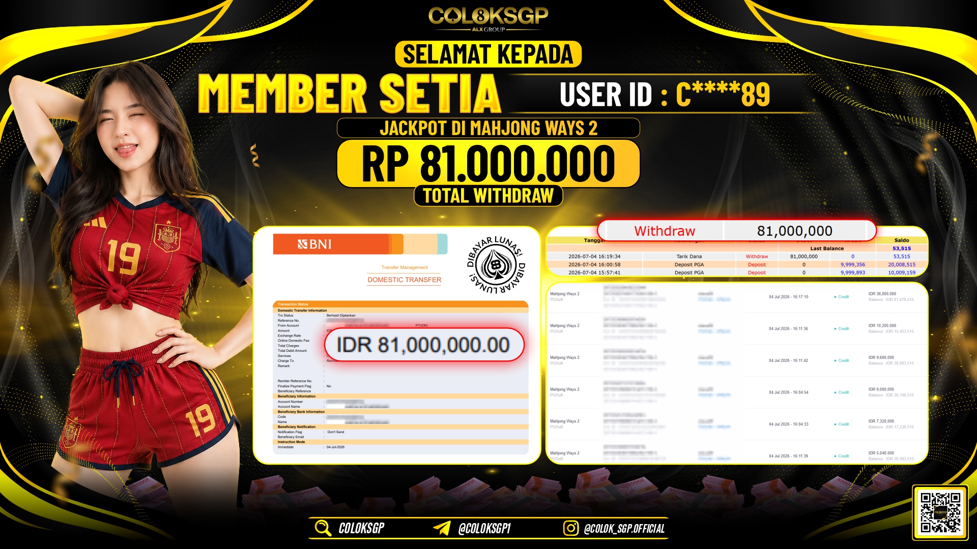 COLOKSGP JACKPOT PGSOFT - MAHJONG WAYS 2 RP81.000.000,- LUNAS