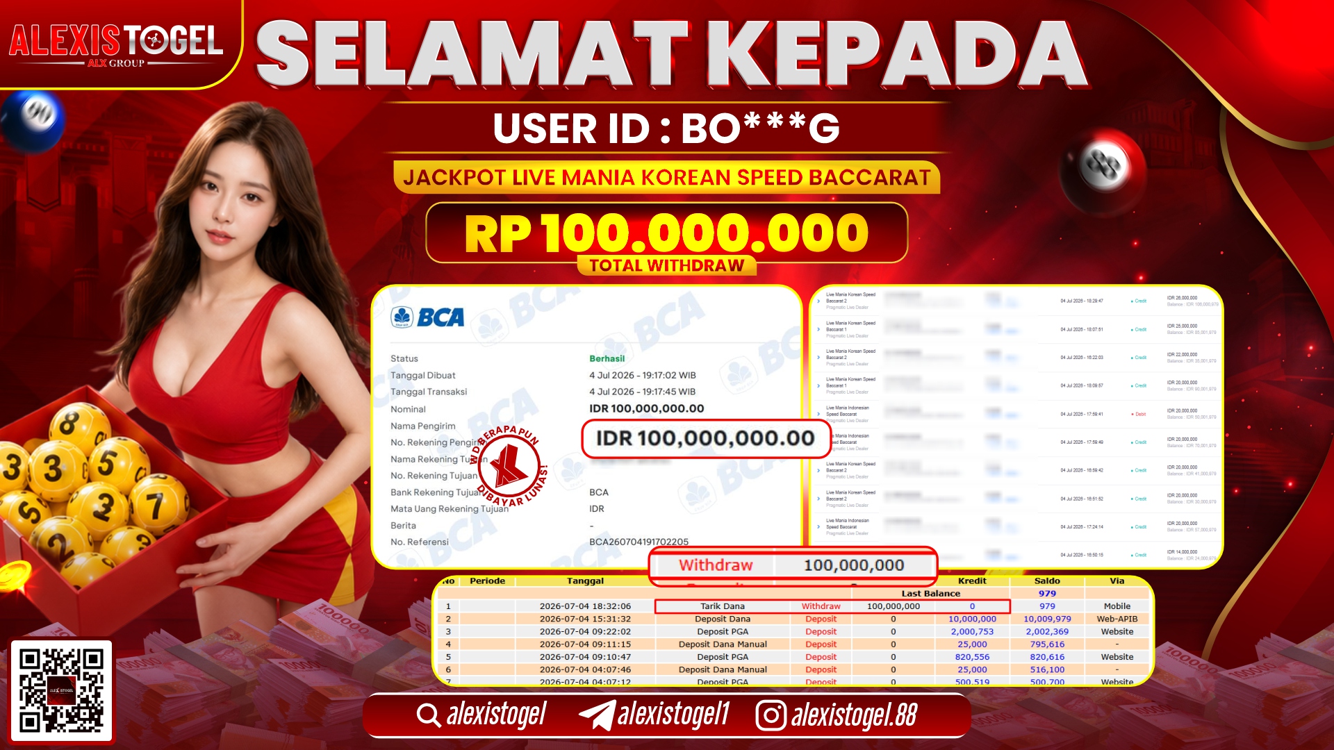 ALEXISTOGEL JACKPOT DI LIVE MANIA KOREAN SPEED BACCARAT RP.100.000.000,- LUNAS