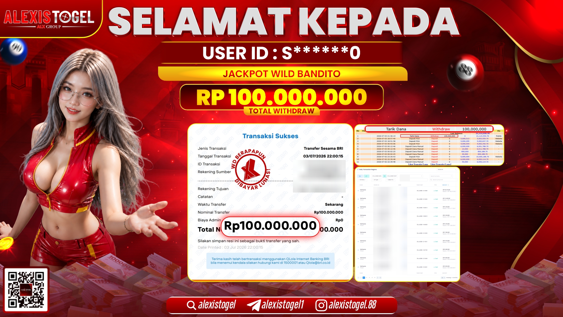 ALEXISTOGEL JACKPOT DI WILD BANDITO RP.100.000.000,- LUNAS