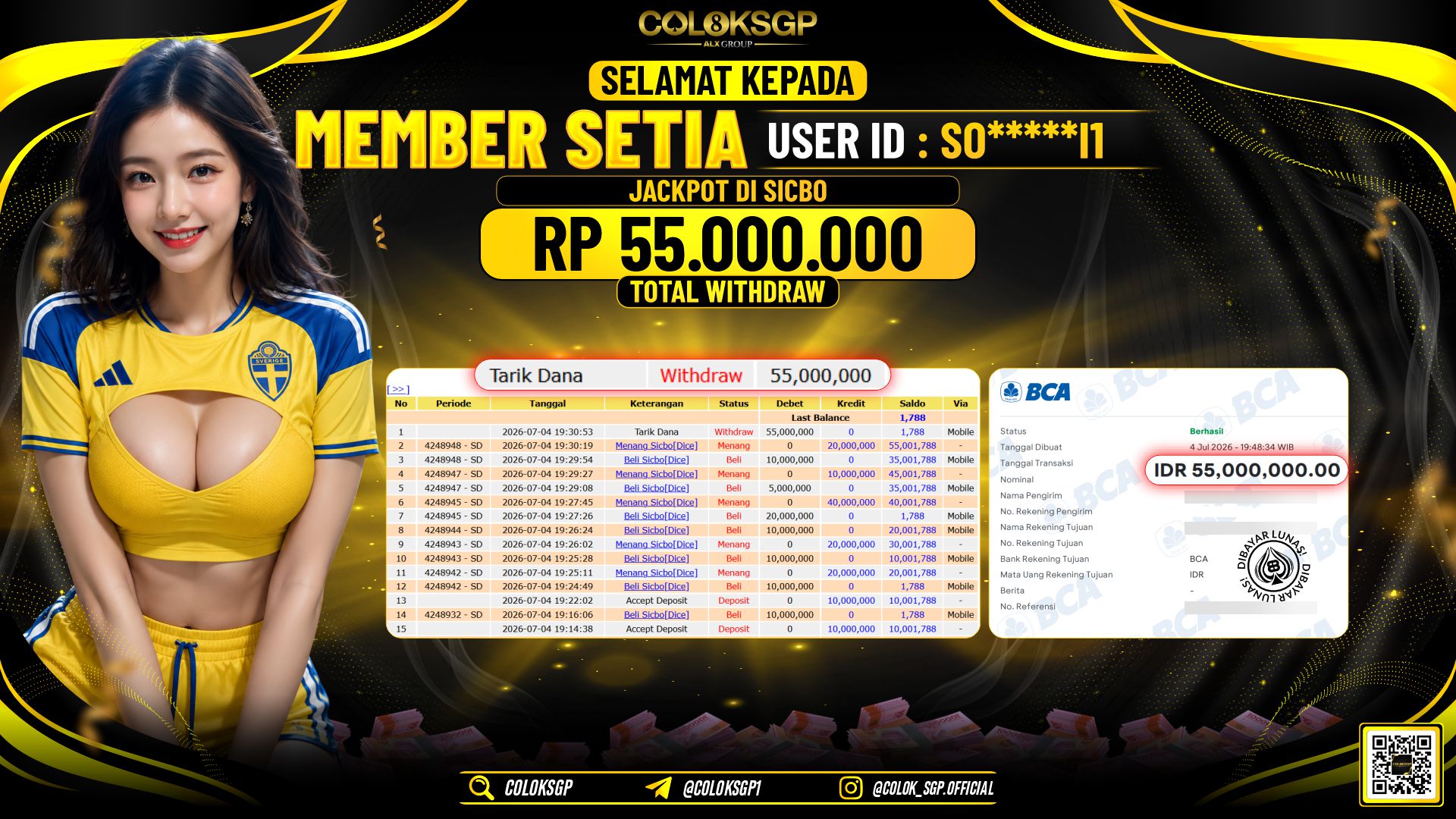 COLOKSGP JACKPOT IDNLIVE - SICBO RP55.000.000,- LUNAS