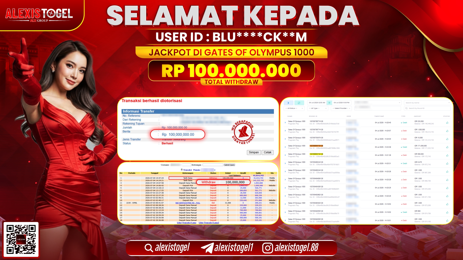 ALEXISTOGEL JACKPOT DI GATES OF OLYMPUS 1000 RP.100.000.000,- LUNAS
