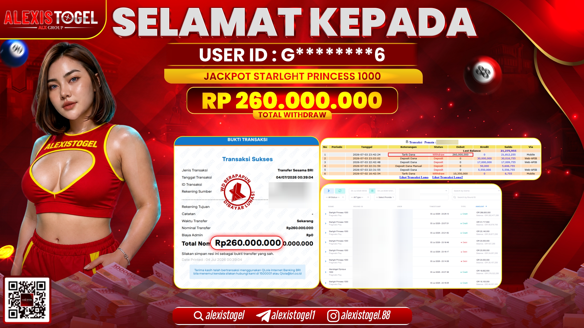 ALEXISTOGEL JACKPOT DI STARLIGHT PRINCESS 1000 RP.260.000.000,- LUNAS