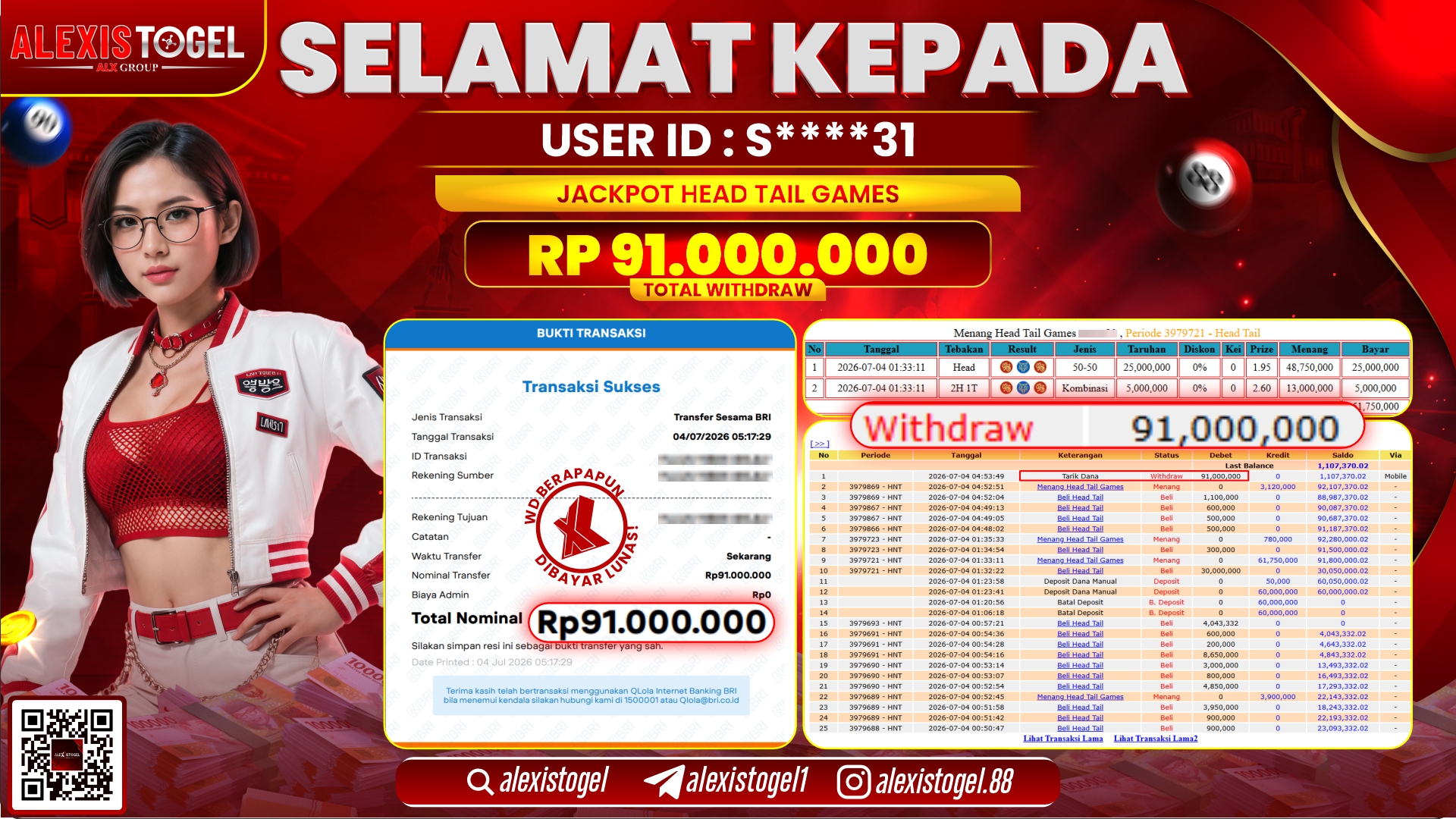 ALEXISTOGEL JACKPOT DI HEAD TAIL GAMES RP.91.000.000,- LUNAS