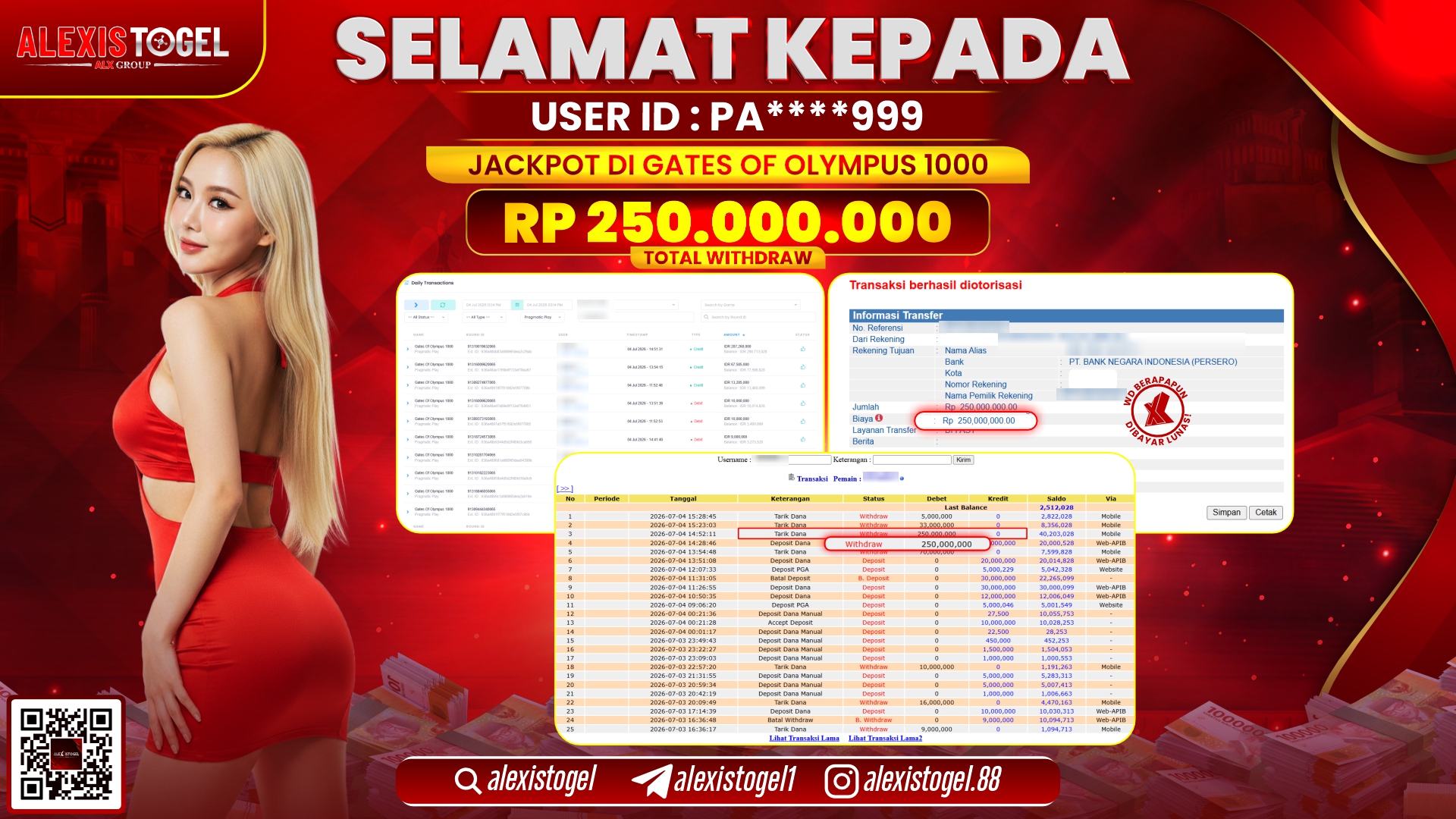 ALEXISTOGEL JACKPOT DI GATES OF OLYMPUS 1000 RP.250.000.000,- LUNAS