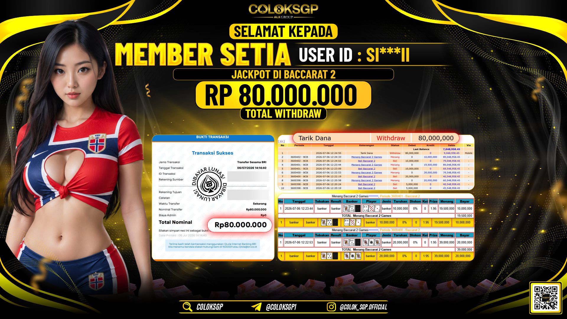 COLOKSGP JACKPOT IDNLIVE - BACCARAT 2 RP80.000.000,- LUNAS